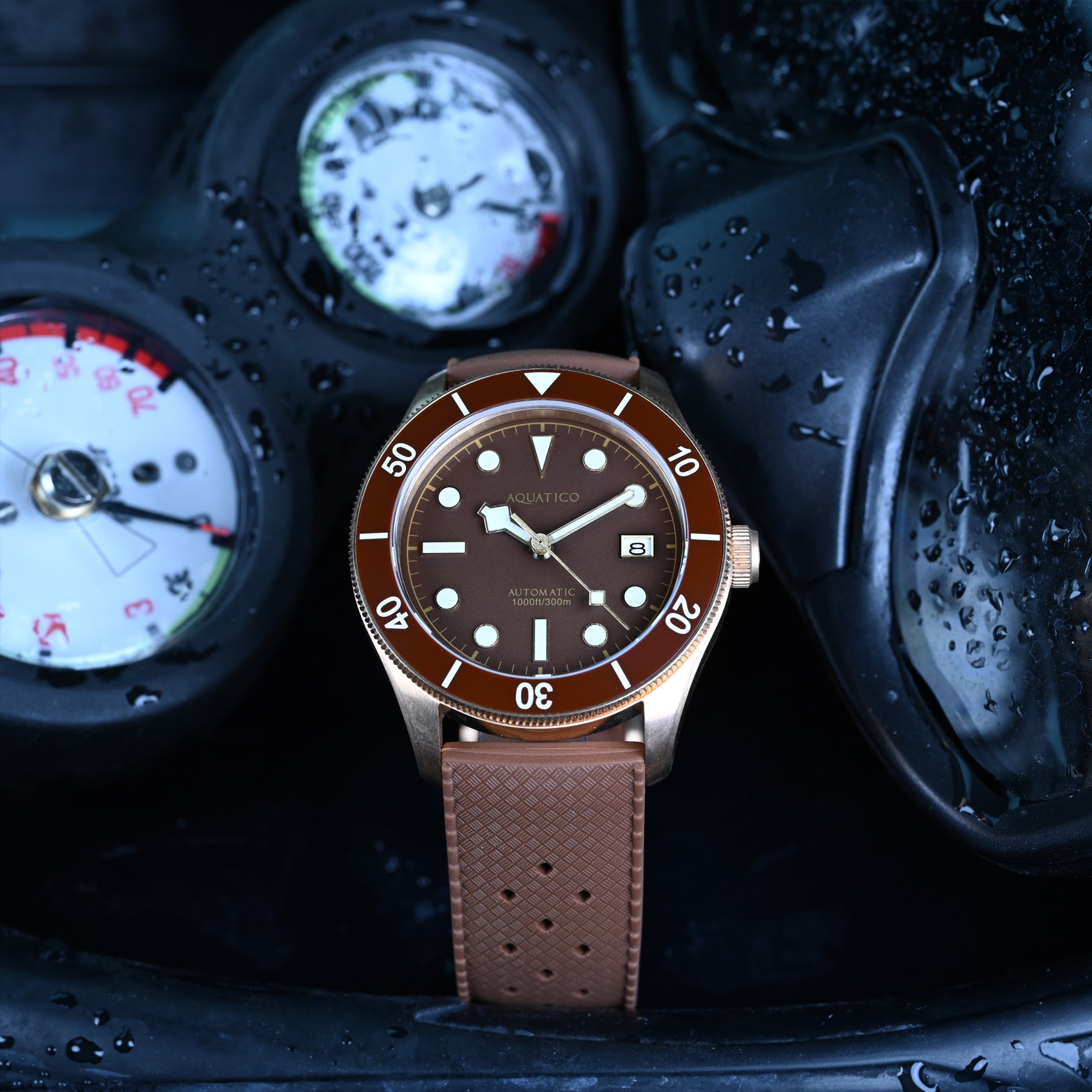 42mm Bronze Dive Watch with Brown Dial and Bronze Case