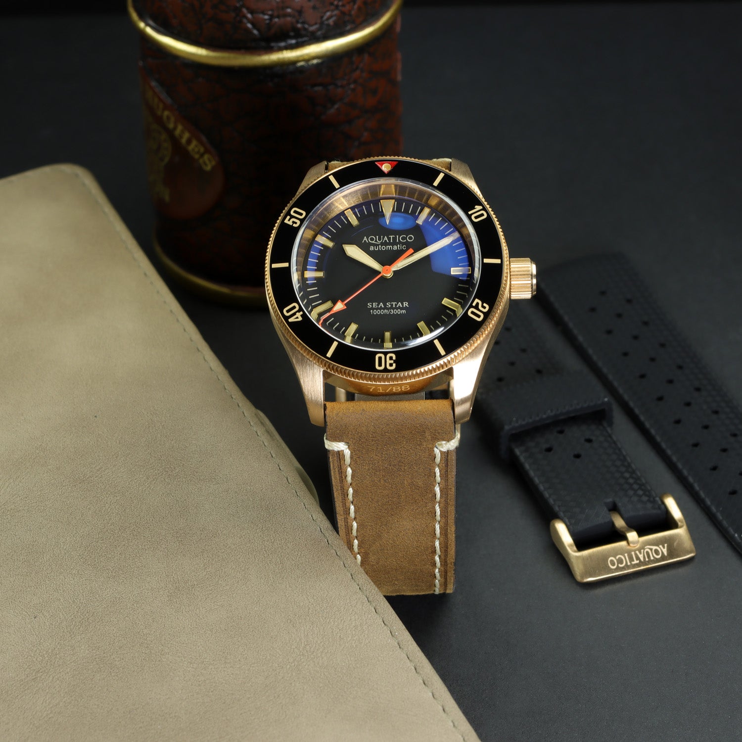 Men's Bronze Dive Watch Black Dial No Date