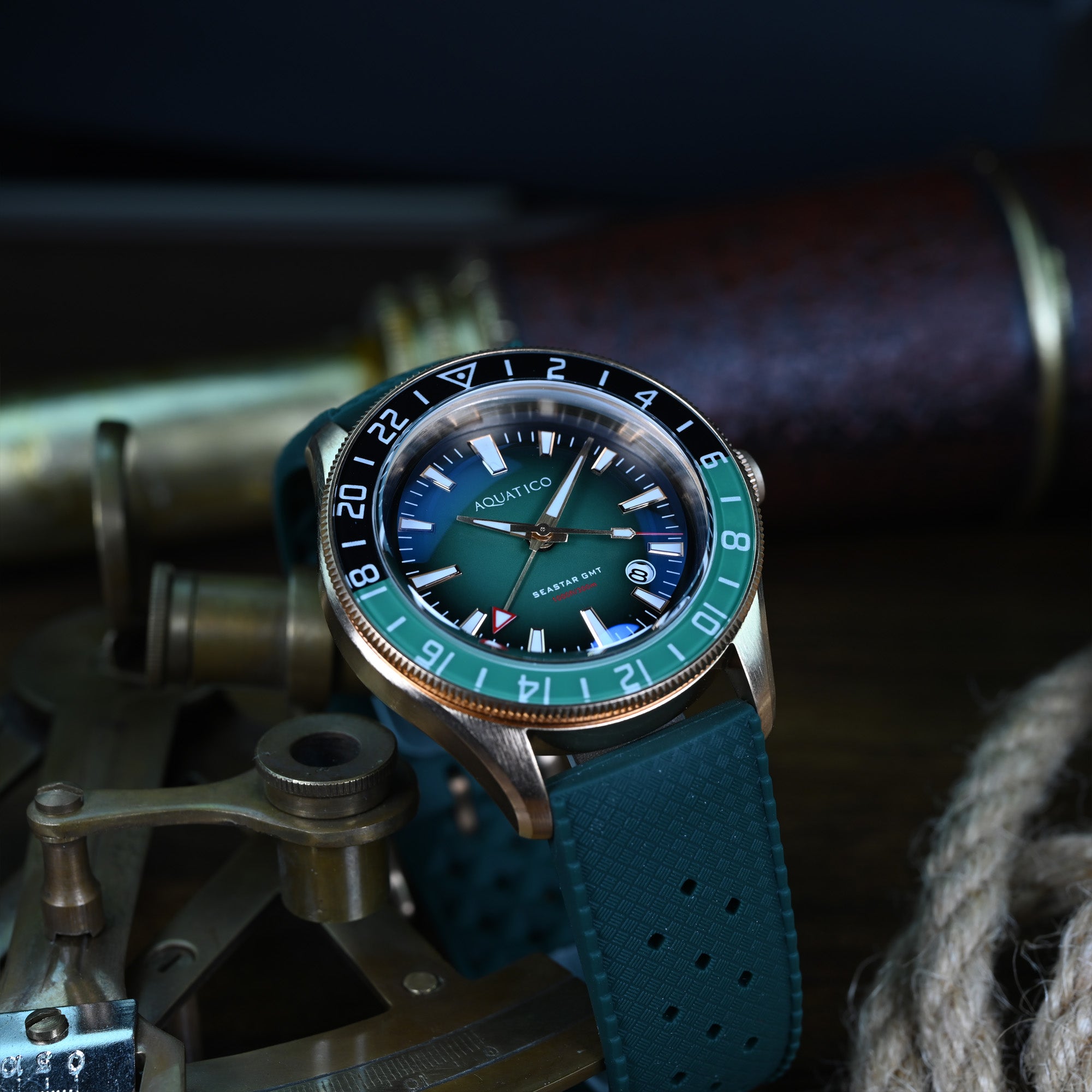 Aquatico Bronze GMT Watch with Green Dial