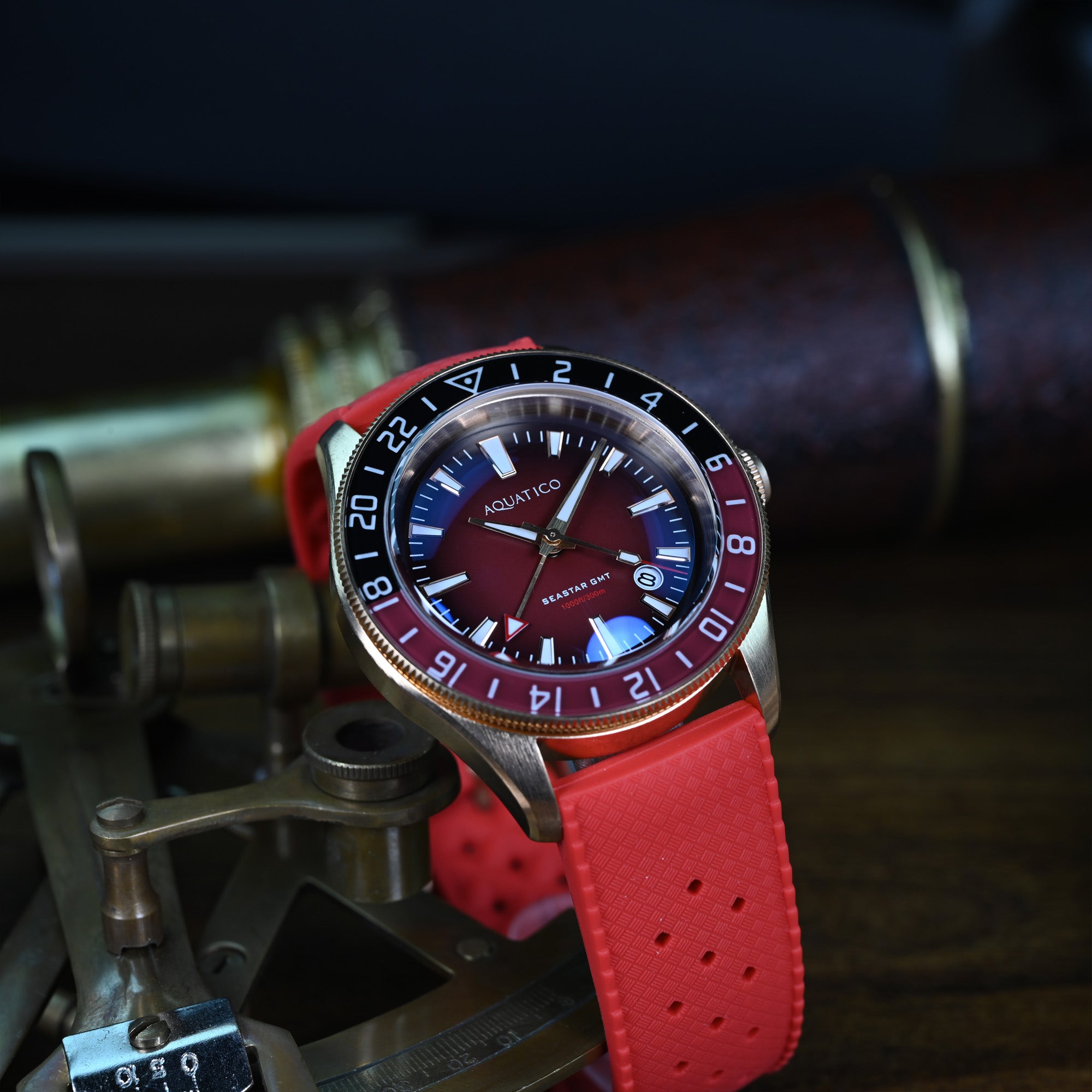 Red Dial Bronze Mechanical GMT Watch