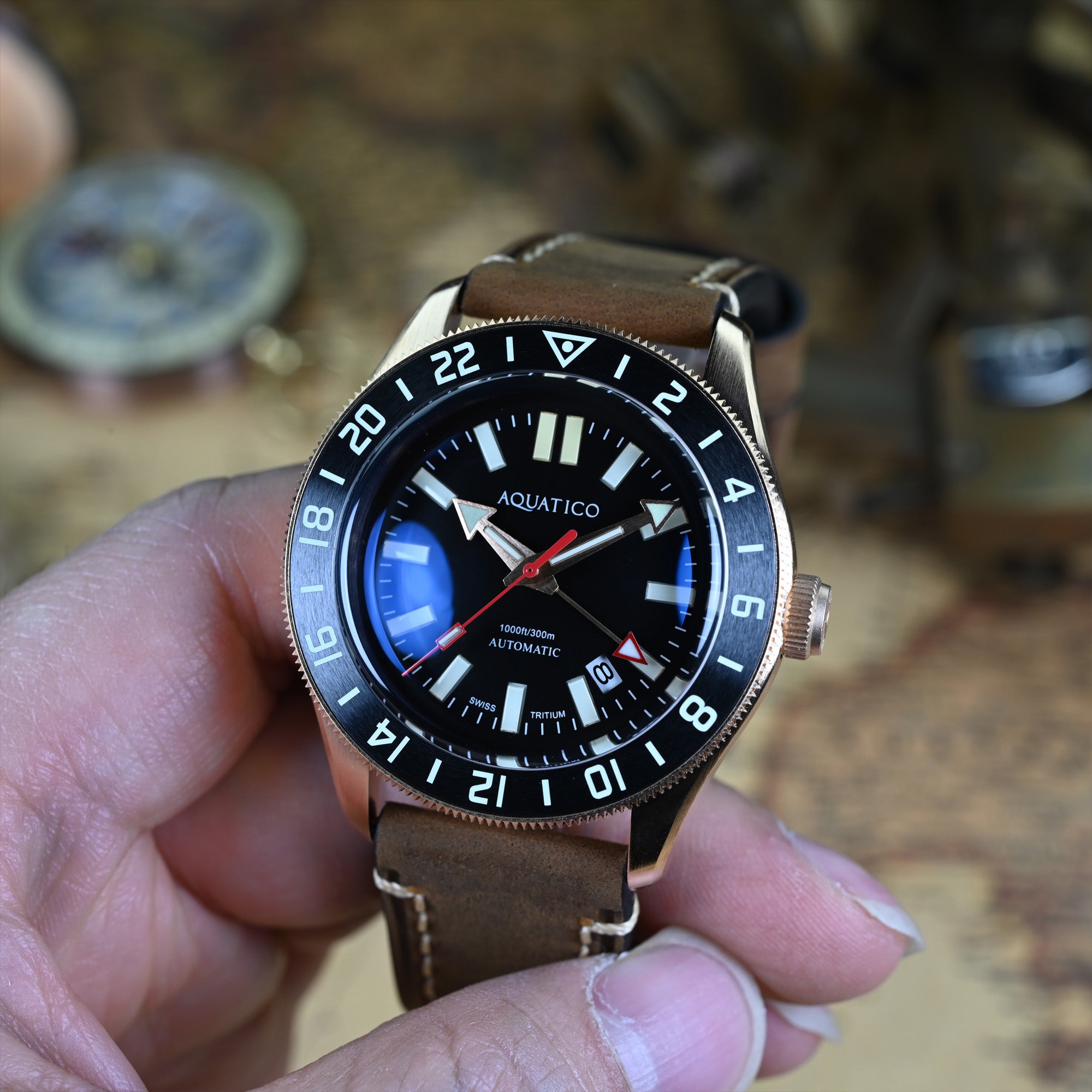 Bronze Dive Watch with Black Dial and Tritium