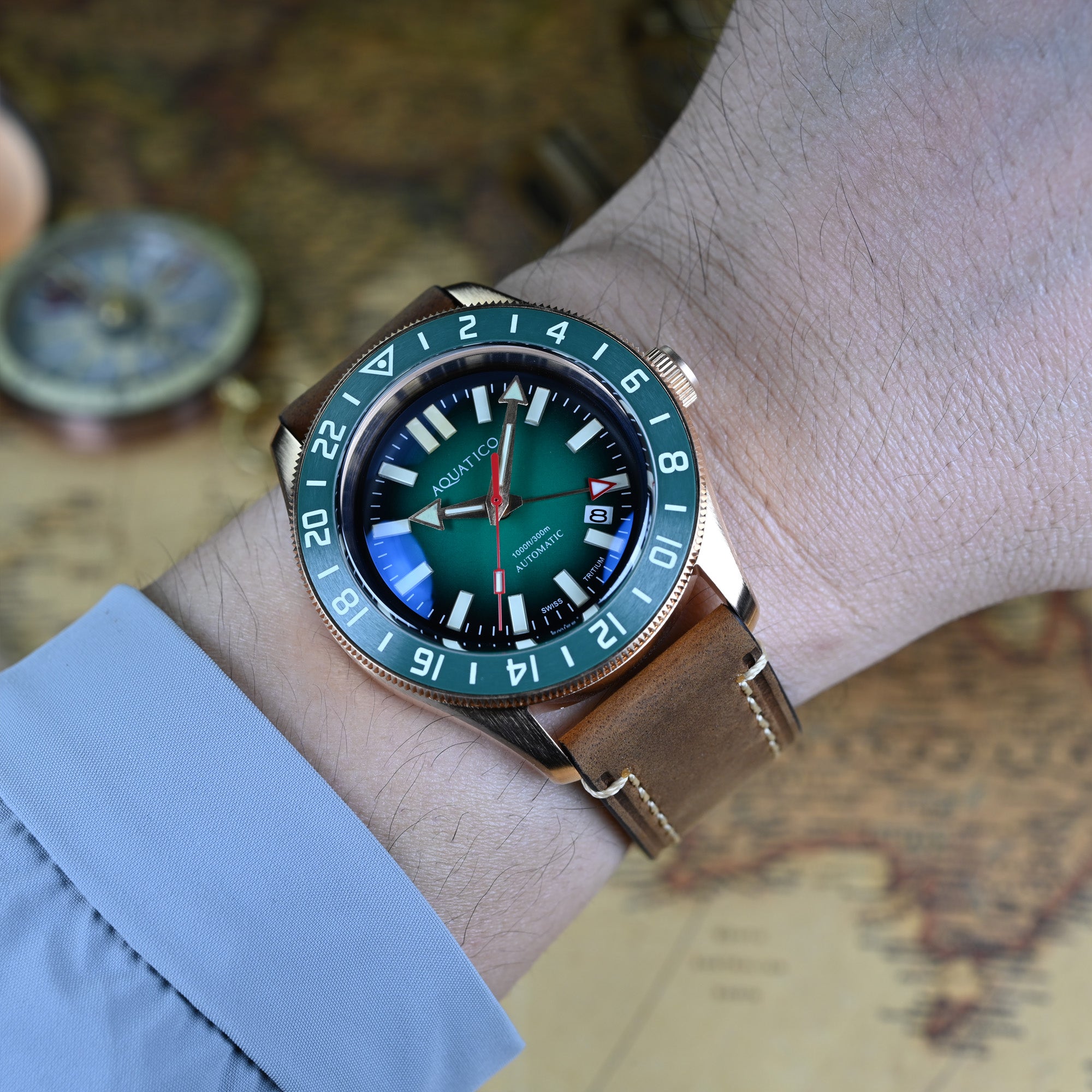 Bronze Dive Watch with Green Dial and Tritium