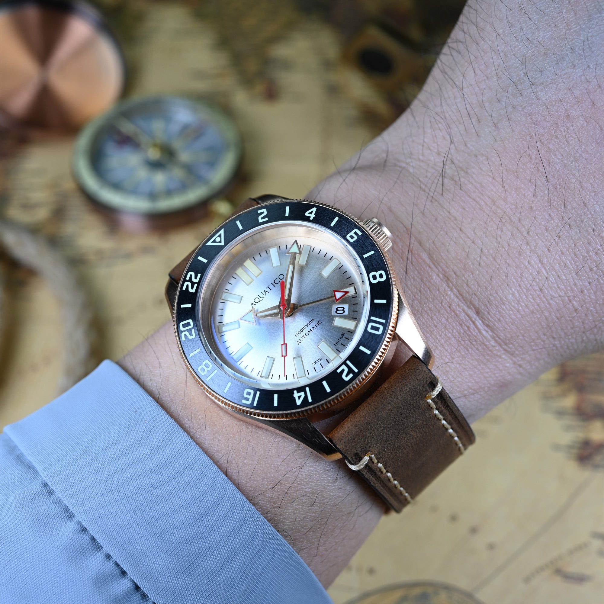 Bronze Dive Watch with Silver Dial and Tritium