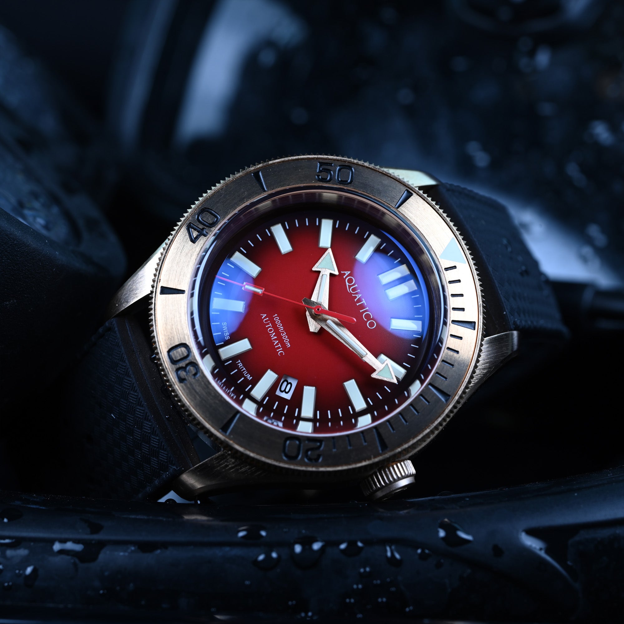 red dial tritium dive watch