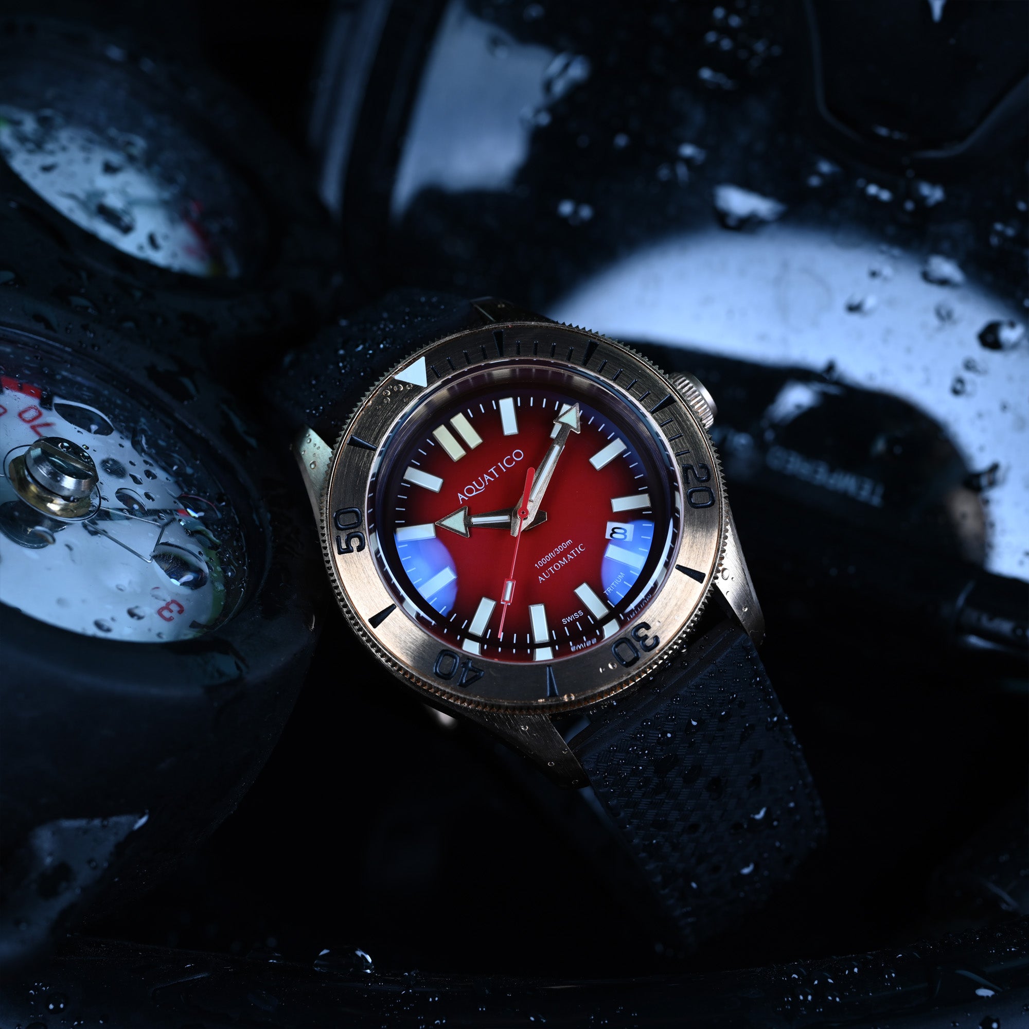 red dial tritium dive watch