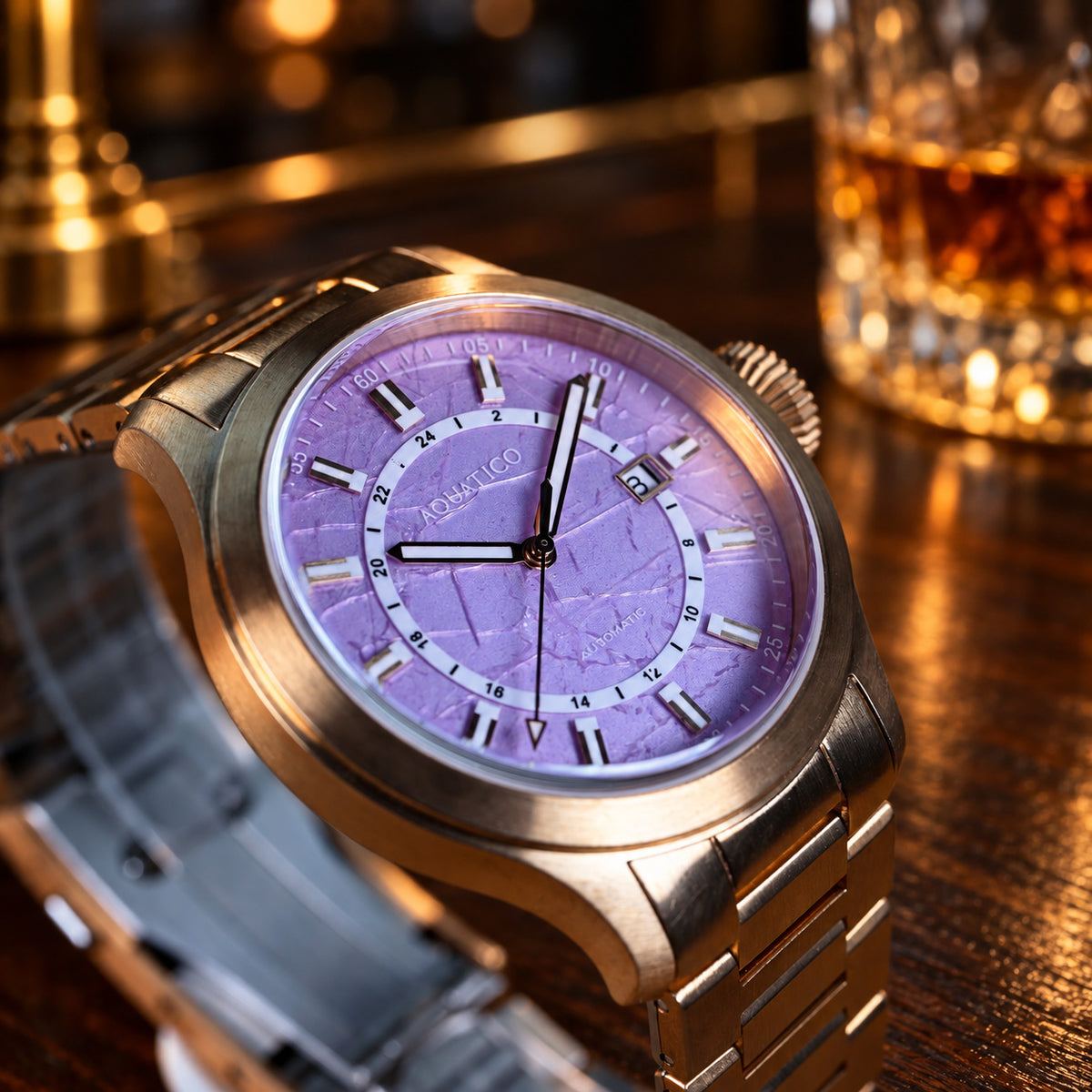 purple jade dial with visible stone patterns