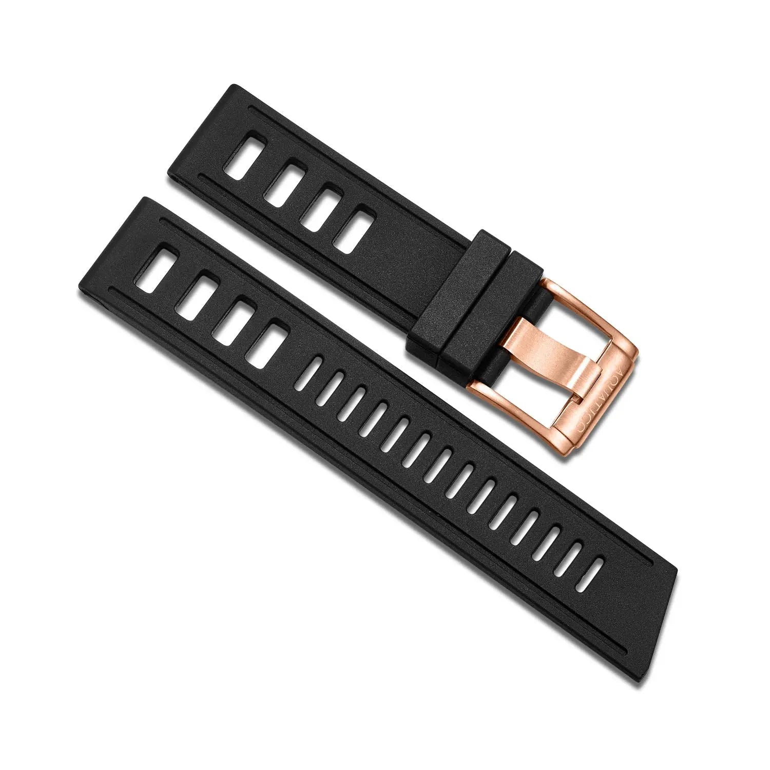 22mm black FKM rubber strap with bronze buckle aquaticowatchshop