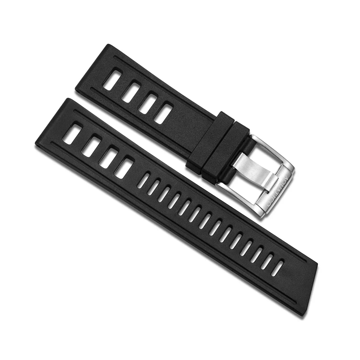 22mm black FKM rubber strap with stainless steel buckle aquaticowatchshop