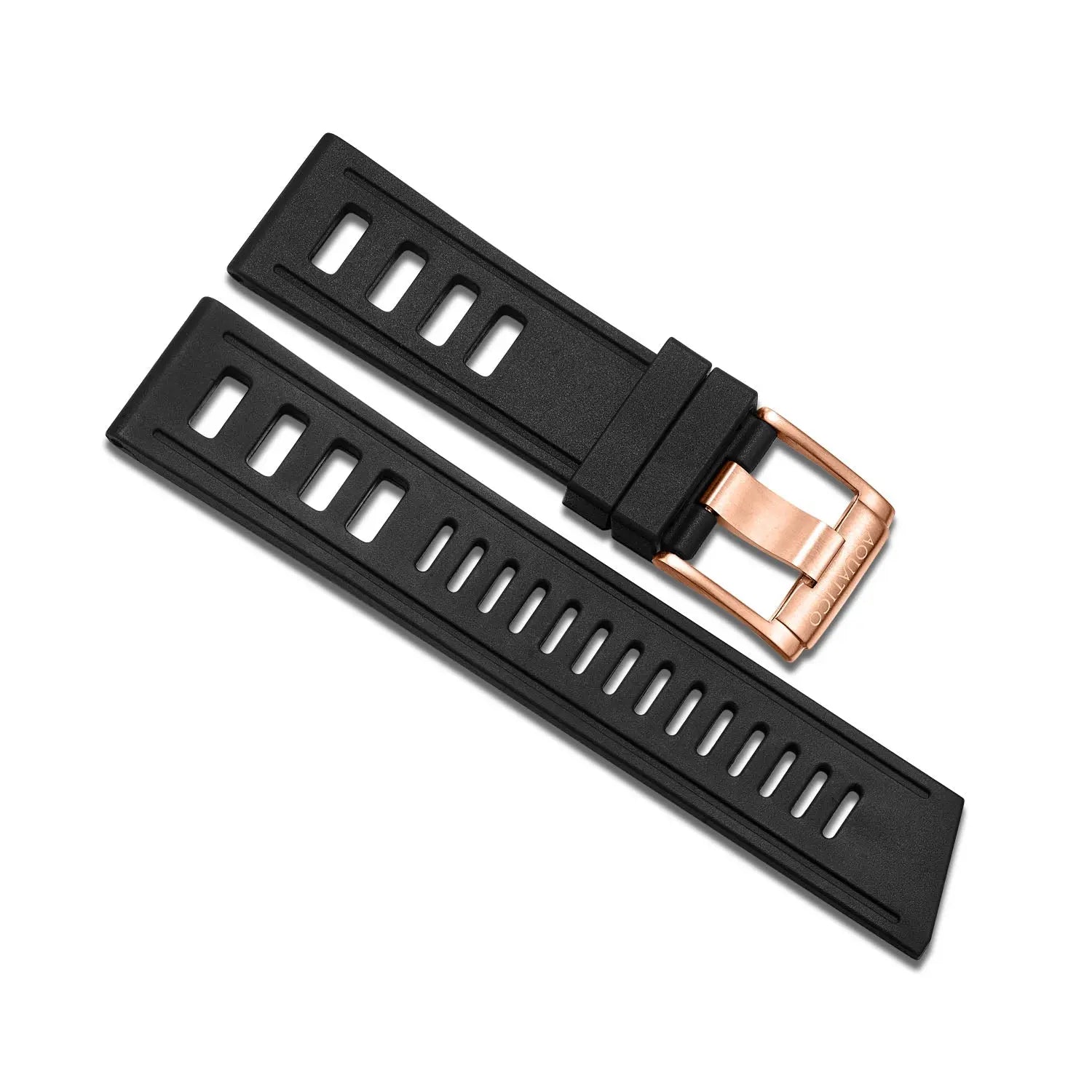 24MM BLACK FKM RUBBER STRAP WITH BRONZE BUCKLE aquaticowatchshop