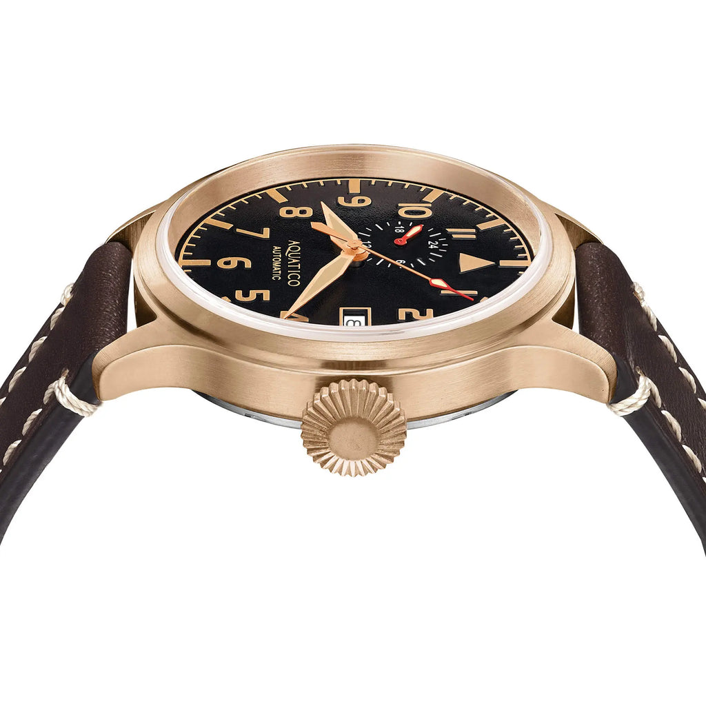 Aquatico Big Pilot 43mm Bronze Black Dial Watch aquaticowatchshop