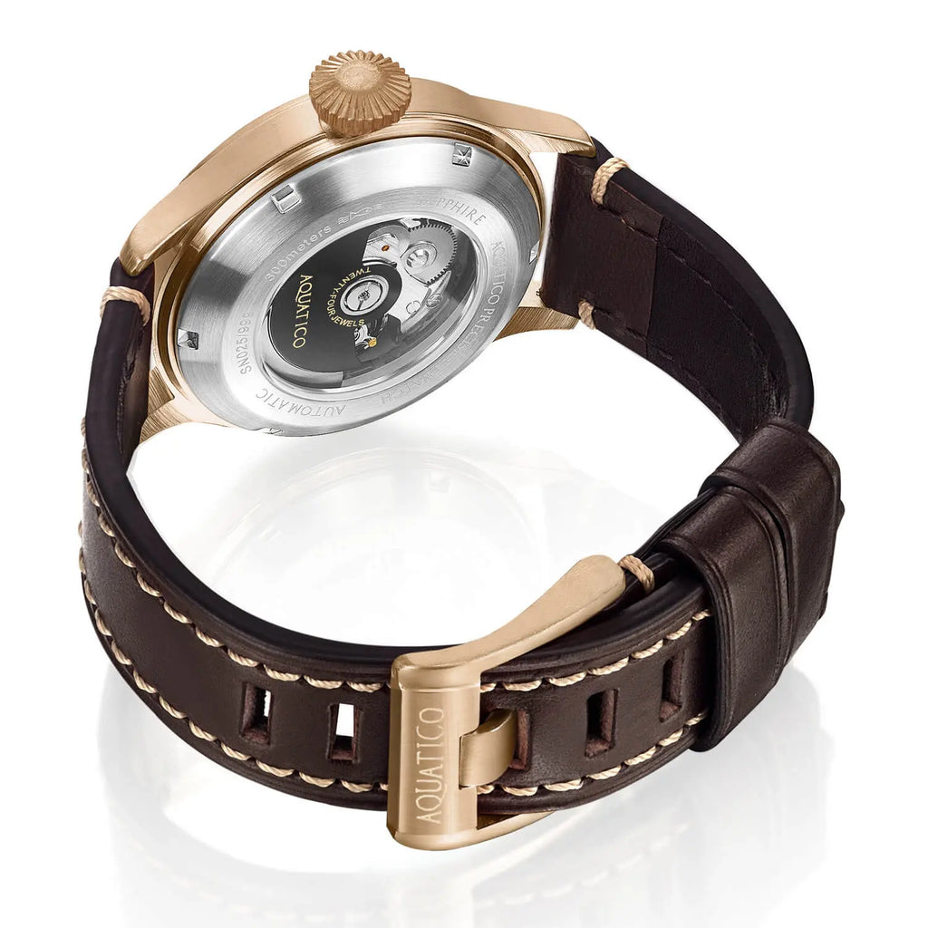 Aquatico Big Pilot 43mm Bronze Brown Dial Watch aquaticowatchshop