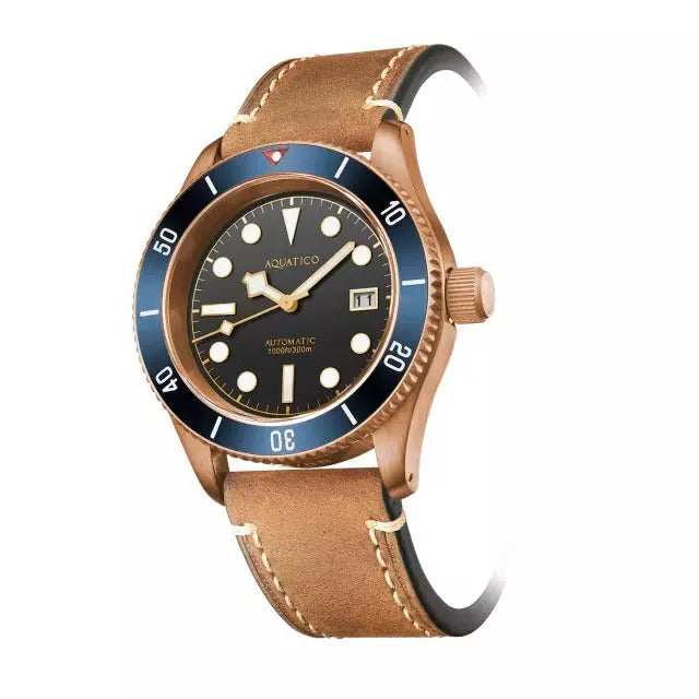 Aquatico Bronze Sea Star Black Dial Watch (Blue Ceramic Bezel) aquaticowatchshop