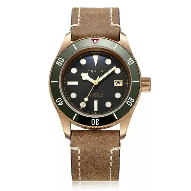 Aquatico Bronze Sea Star Black Dial Watch (Green Ceramic Bezel) aquaticowatchshop