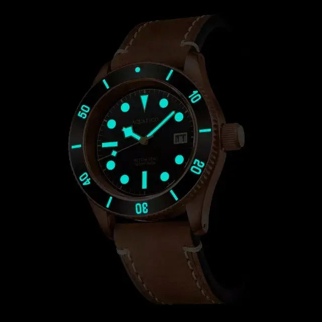Aquatico Bronze Sea Star Black Dial Watch (Green Ceramic Bezel) aquaticowatchshop