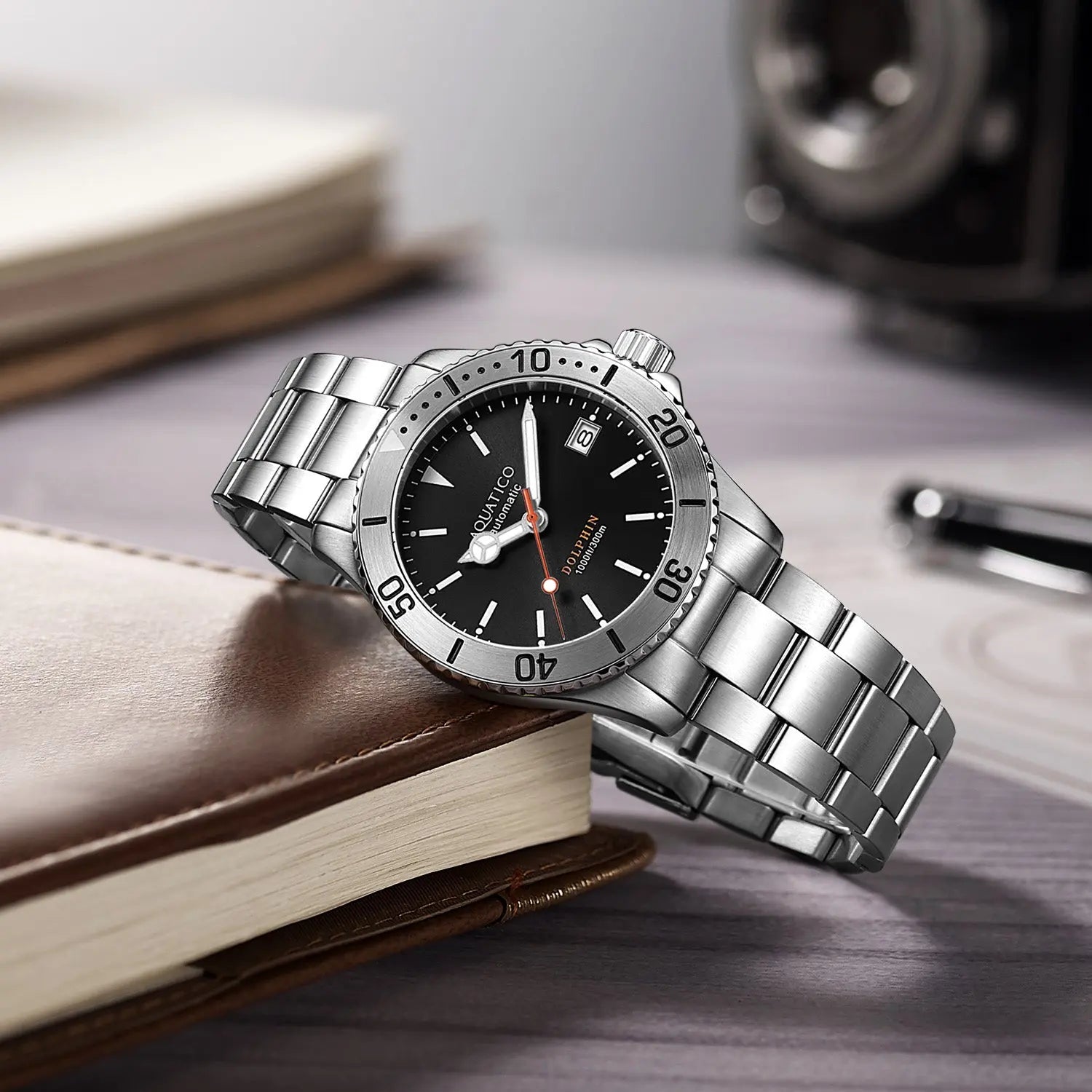 Aquatico Dolphin 39mm Automatic Dive Watch Black Dial (NH35) aquaticowatchshop