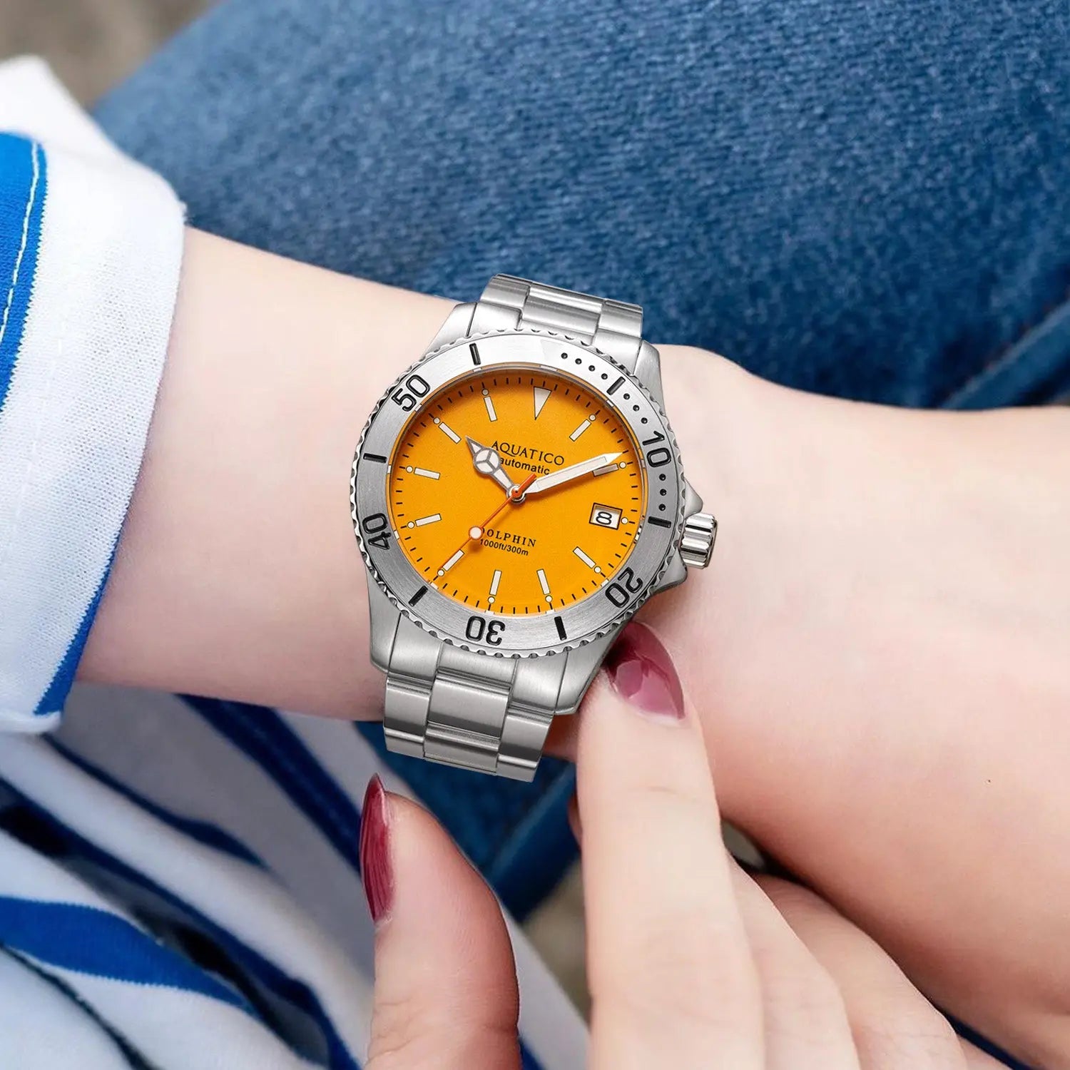 Aquatico Dolphin 39mm Automatic Orange Dial Watch aquaticowatchshop