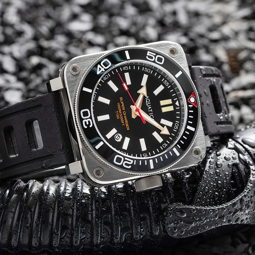Aquatico Steel Man Black Dial Ceramic Bezel Watch (SWISS MADE ETA2824-2) aquaticowatchshop