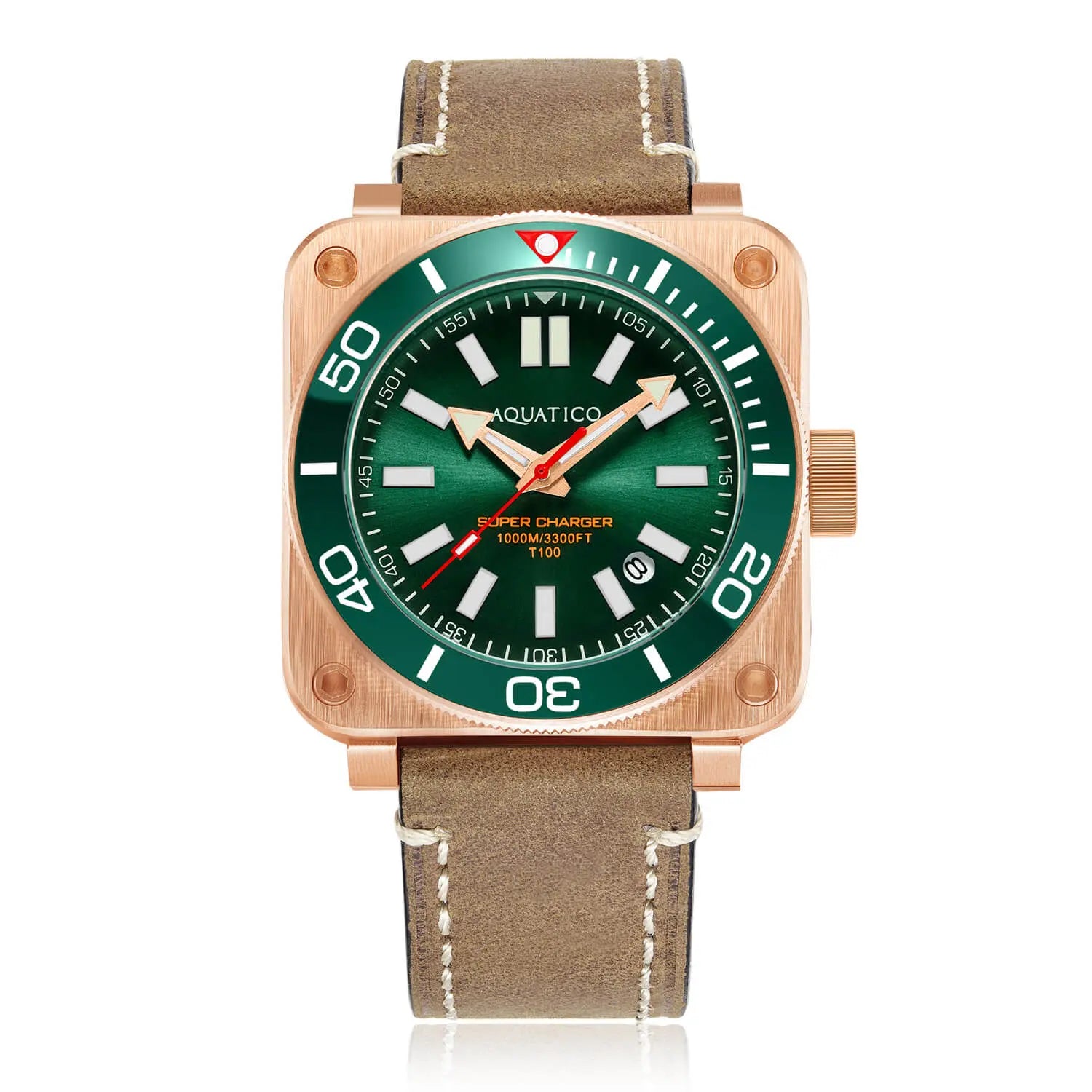 Aquatico Super Charger Bronze Green Dial Watch (SWISS MADE ETA2824-2) aquaticowatchshop