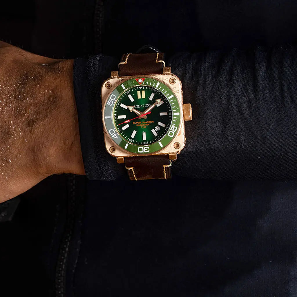 Aquatico Super Charger Bronze Green Dial Watch (SWISS MADE ETA2824-2) aquaticowatchshop