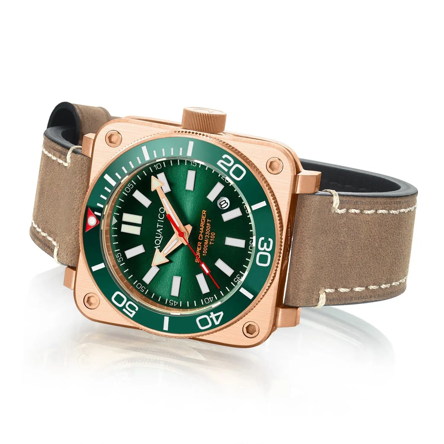 Aquatico Super Charger Bronze Green Dial Watch (SWISS MADE ETA2824-2) aquaticowatchshop