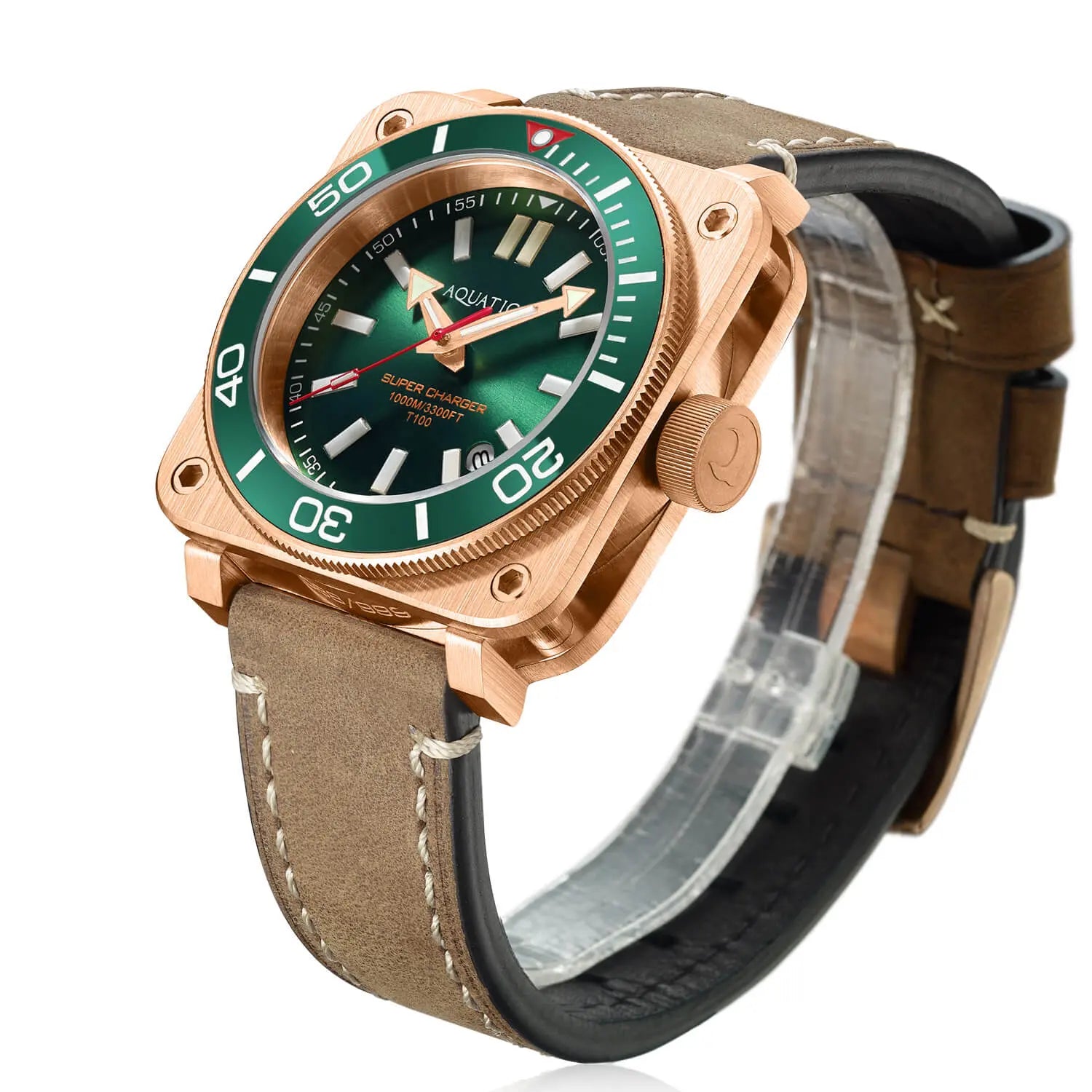 Aquatico Super Charger Bronze Green Dial Watch (SWISS MADE ETA2824-2) aquaticowatchshop