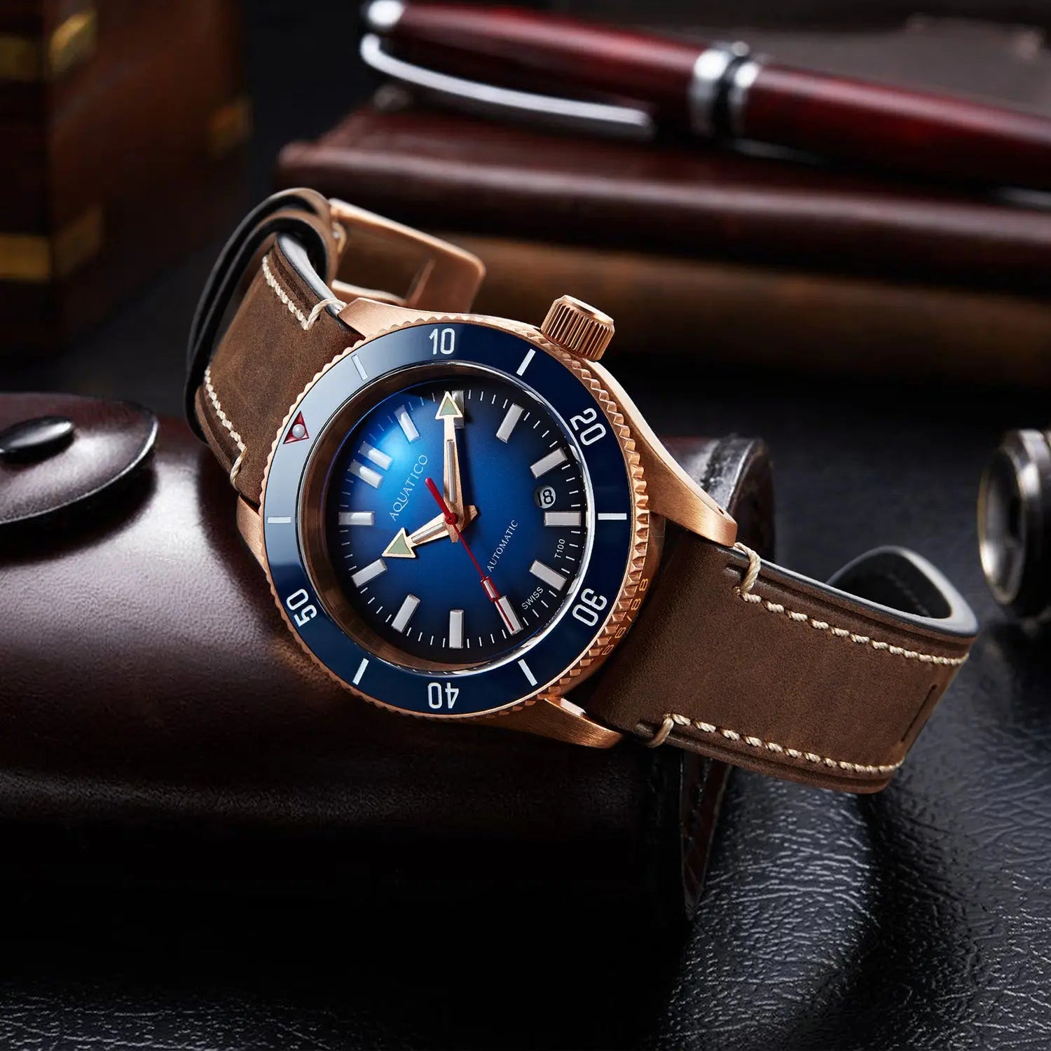 Super Star Bronze Tritium Blue Dial(SWISS MADE ETA2824-2) aquaticowatchshop