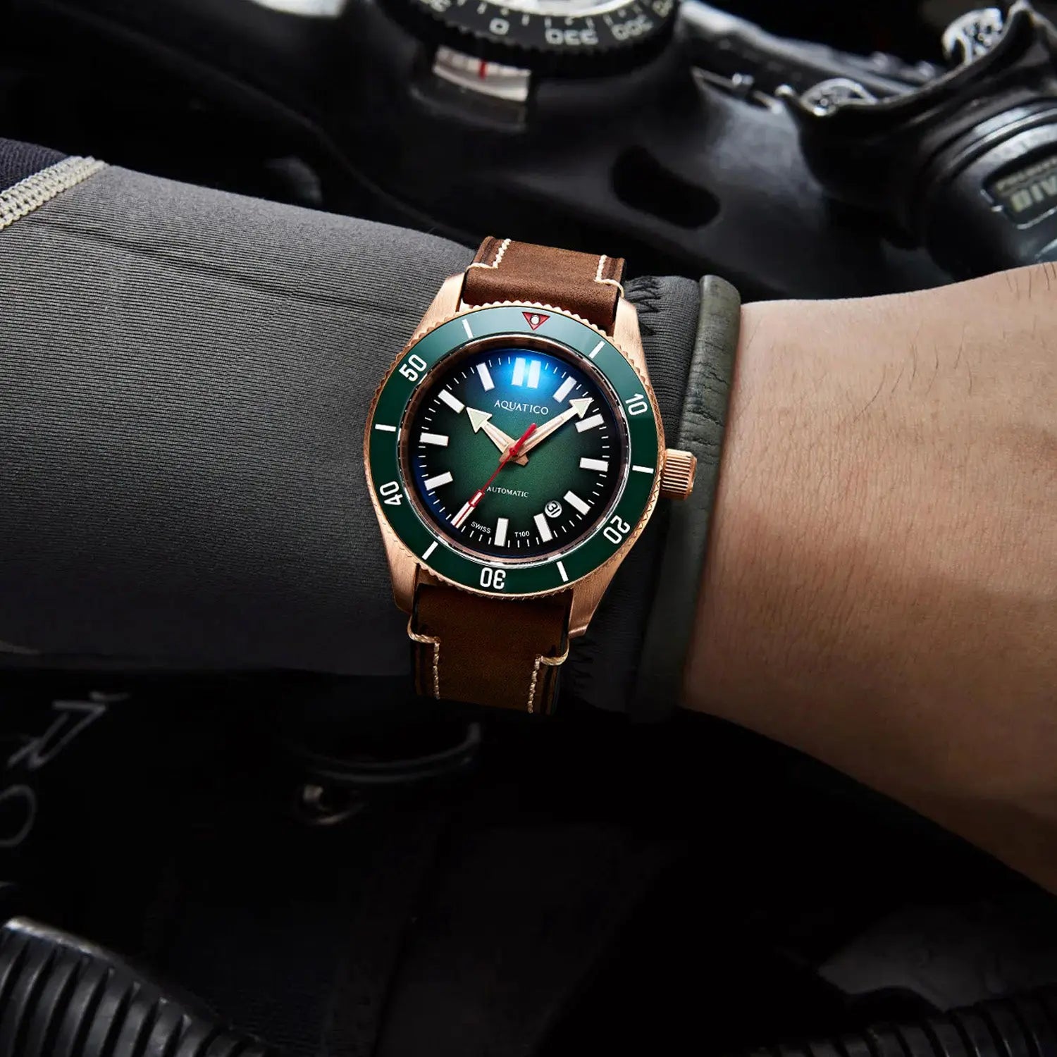 Super Star Bronze Tritium Green Dial(SWISS MADE ETA2824-2) aquaticowatchshop