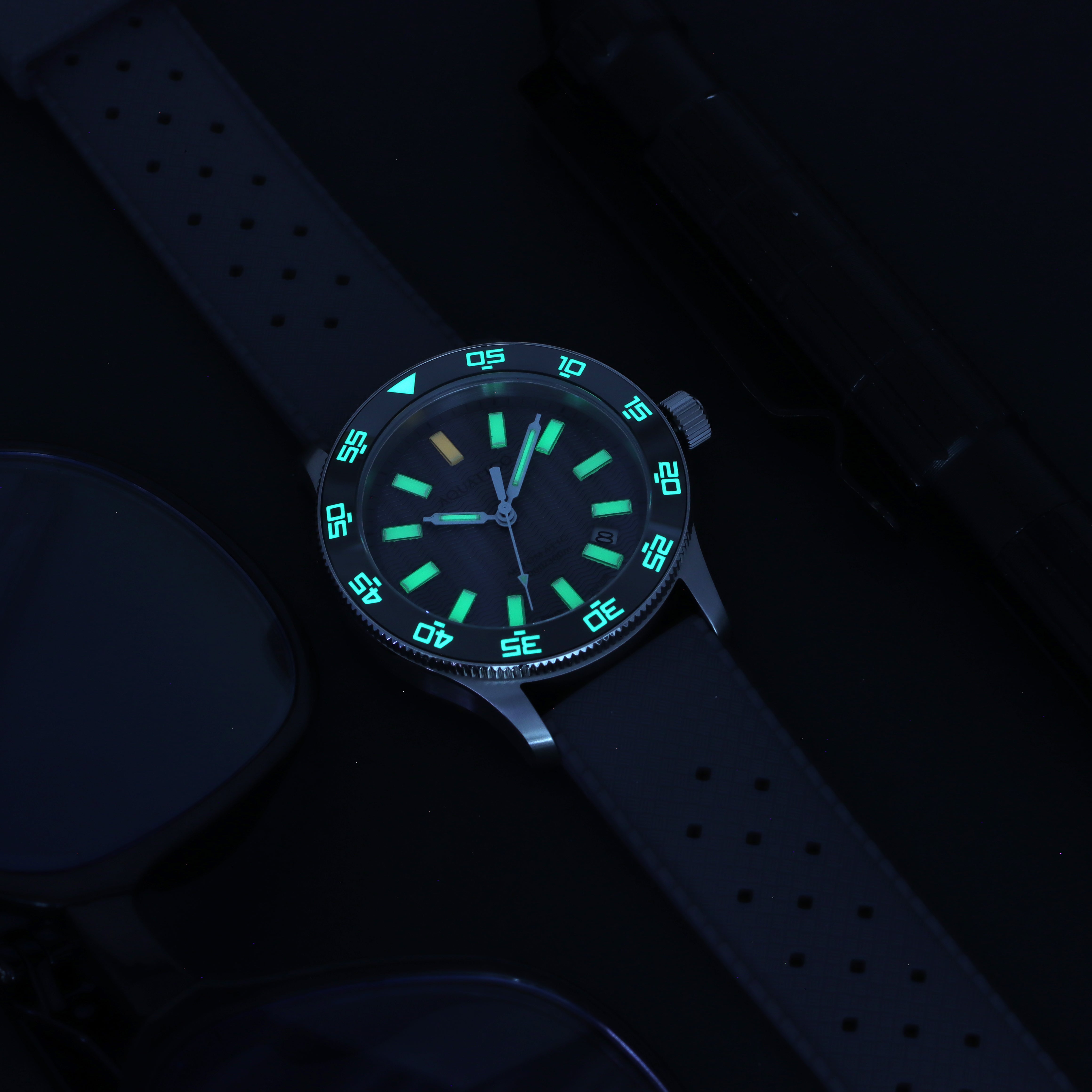 Aquatico Sea Sentinel luminous hands and markers with a rubber strap