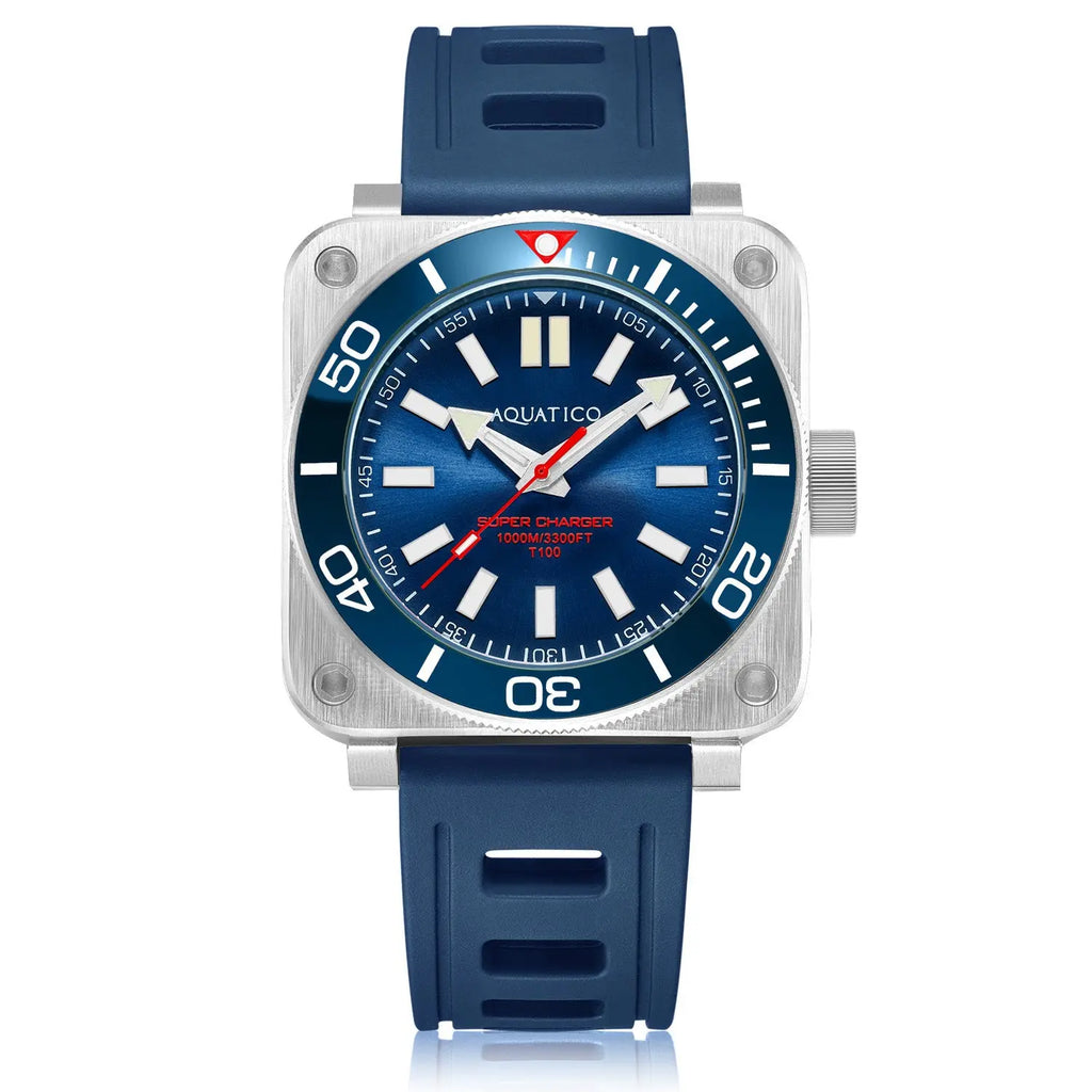 Aquatico Steel Man Blue Dial Ceramic Bezel Watch (SWISS MADE ETA2824-2) NO DATE aquaticowatchshop