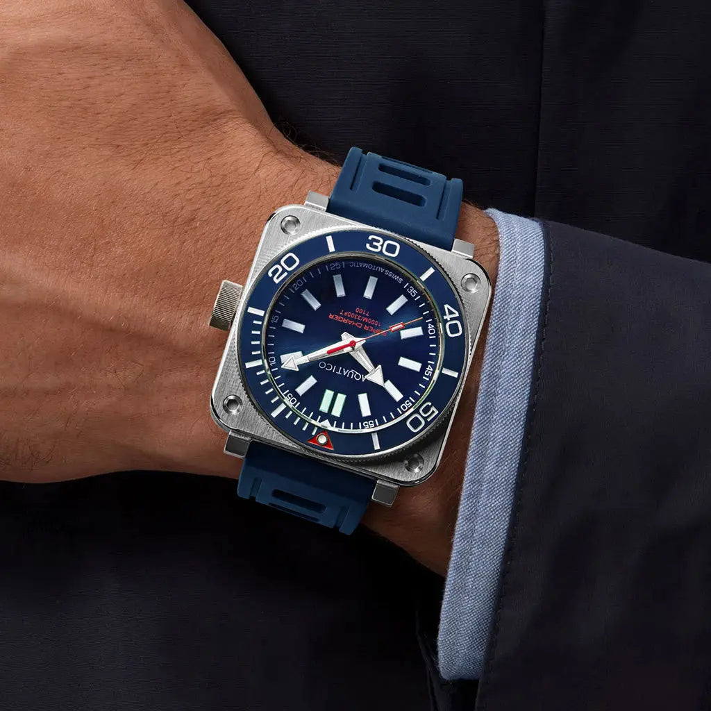 Aquatico Steel Man Blue Dial Ceramic Bezel Watch (SWISS MADE ETA2824-2) NO DATE aquaticowatchshop