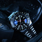 Automatic GMT tritium watch with black dial and dive bezel