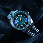 Automatic GMT tritium watch with green dial and dive bezel