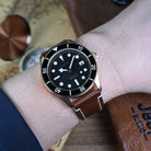 Bronze Dive Watch Black Dial on Wrist Under $500