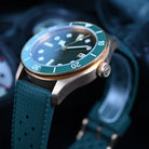 Marine Grade Bronze Dive Watch Green Dial Close Up