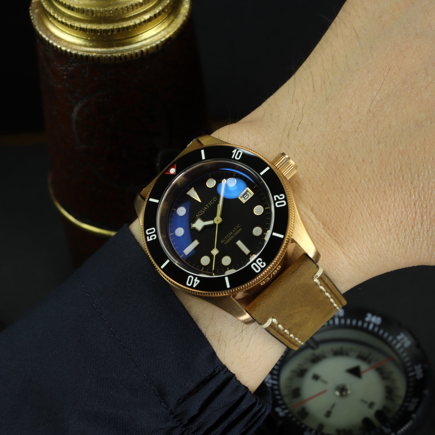 bronze automatic watch black dial