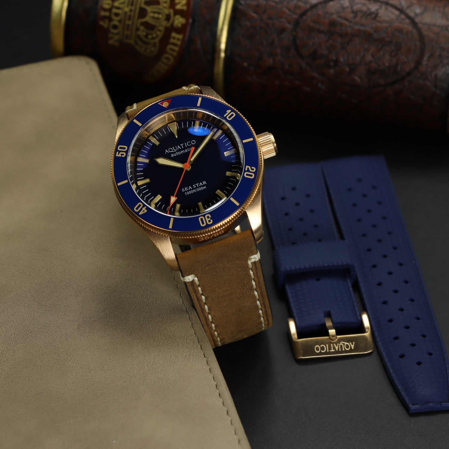 Swiss Automatic Bronze Dive Watch Blue Dial No Date for Sale