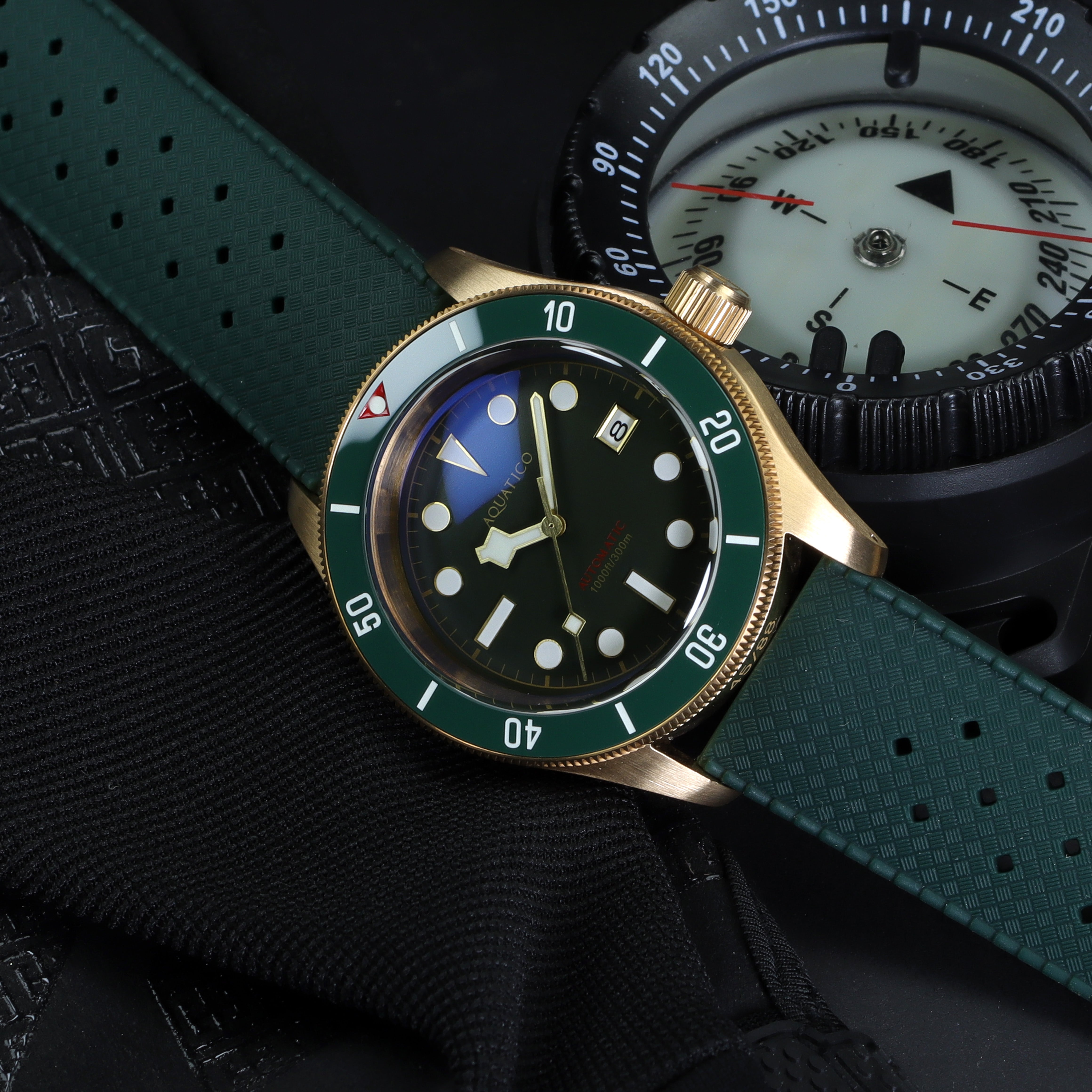 Men's Bronze Dive Watch with Green Dial – Durable & Stylish Sale