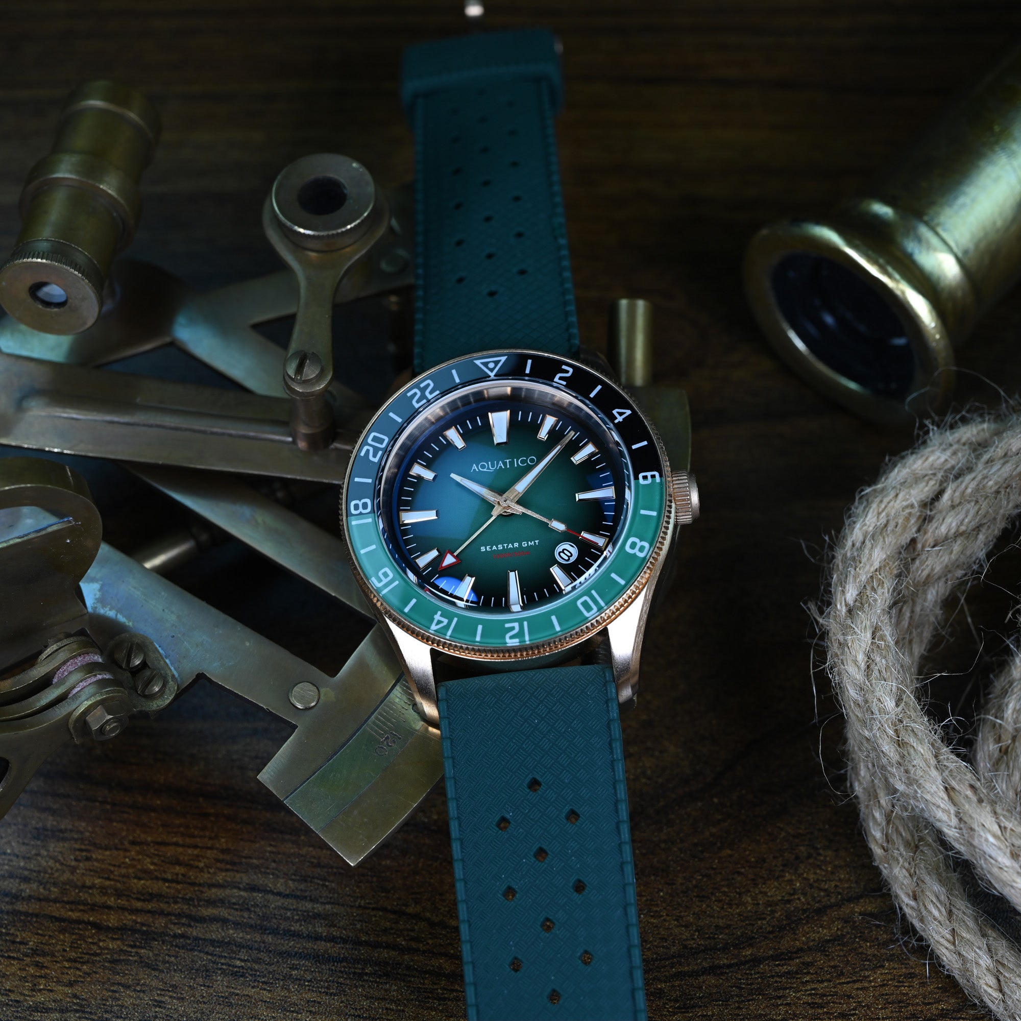 Automatic Bronze GMT Watch Green Dial
