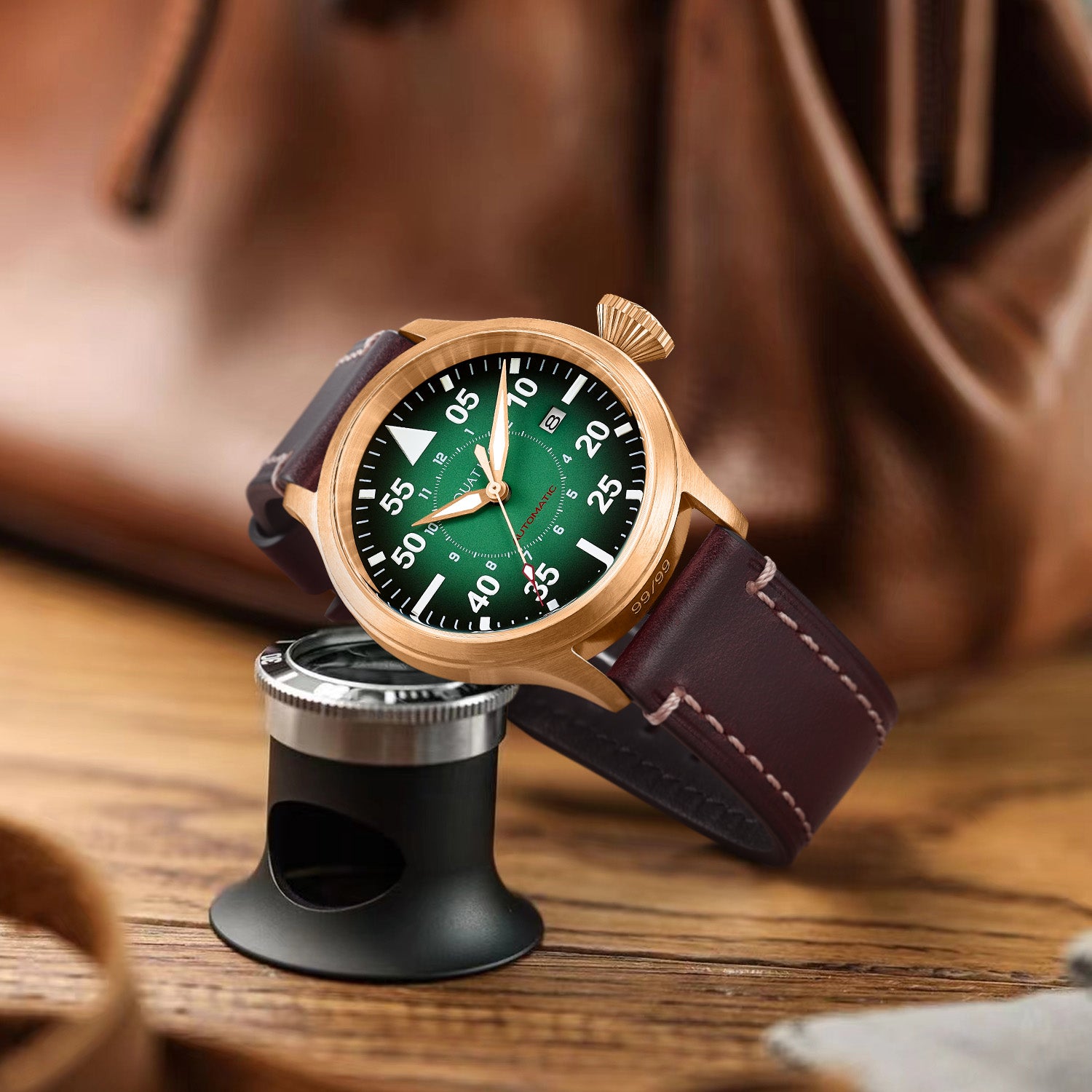 Explore Nature's Hues: Gradient Green Dial Automatic Pilot Watch