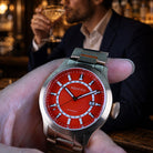 Red agate stone dial on Aquatico Bronze Maverick watch