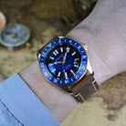 Automatic Bronze GMT Watch with Blue Dial
