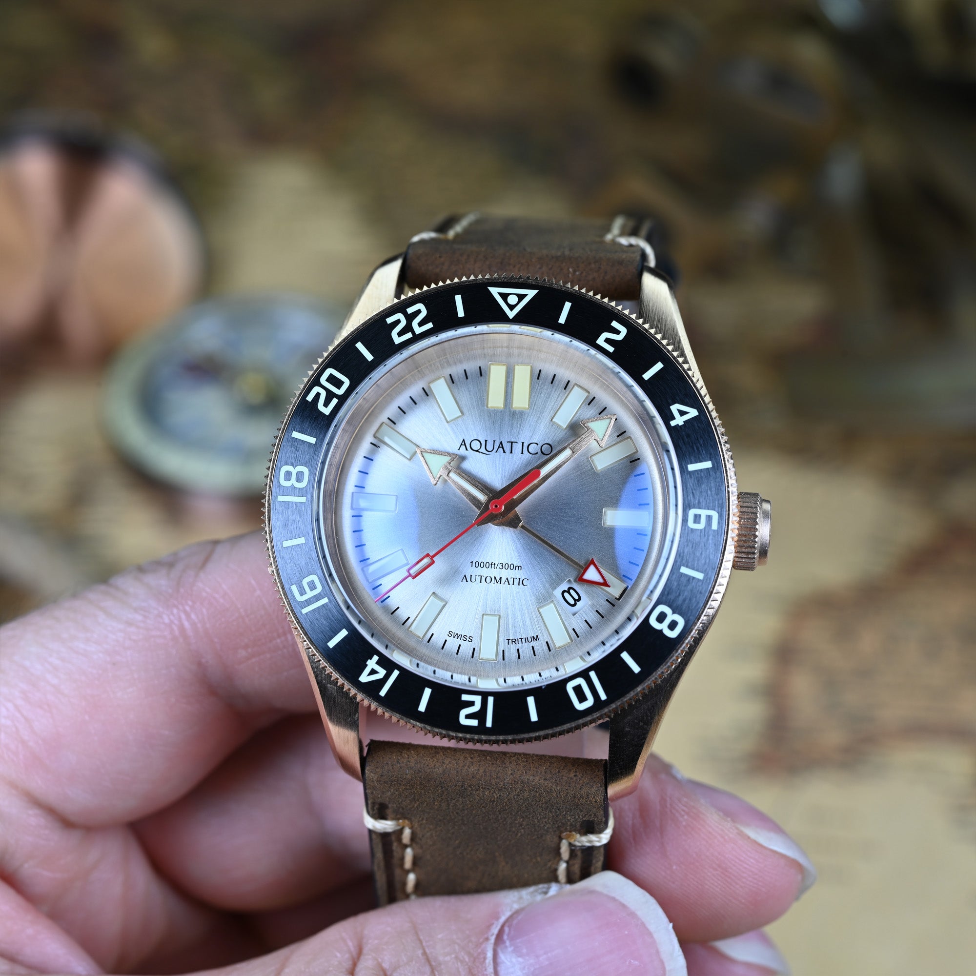 Bronze Automatic Travel Watch with Silver Dial