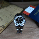 Black dial automatic dive GMT watch with 42mm case