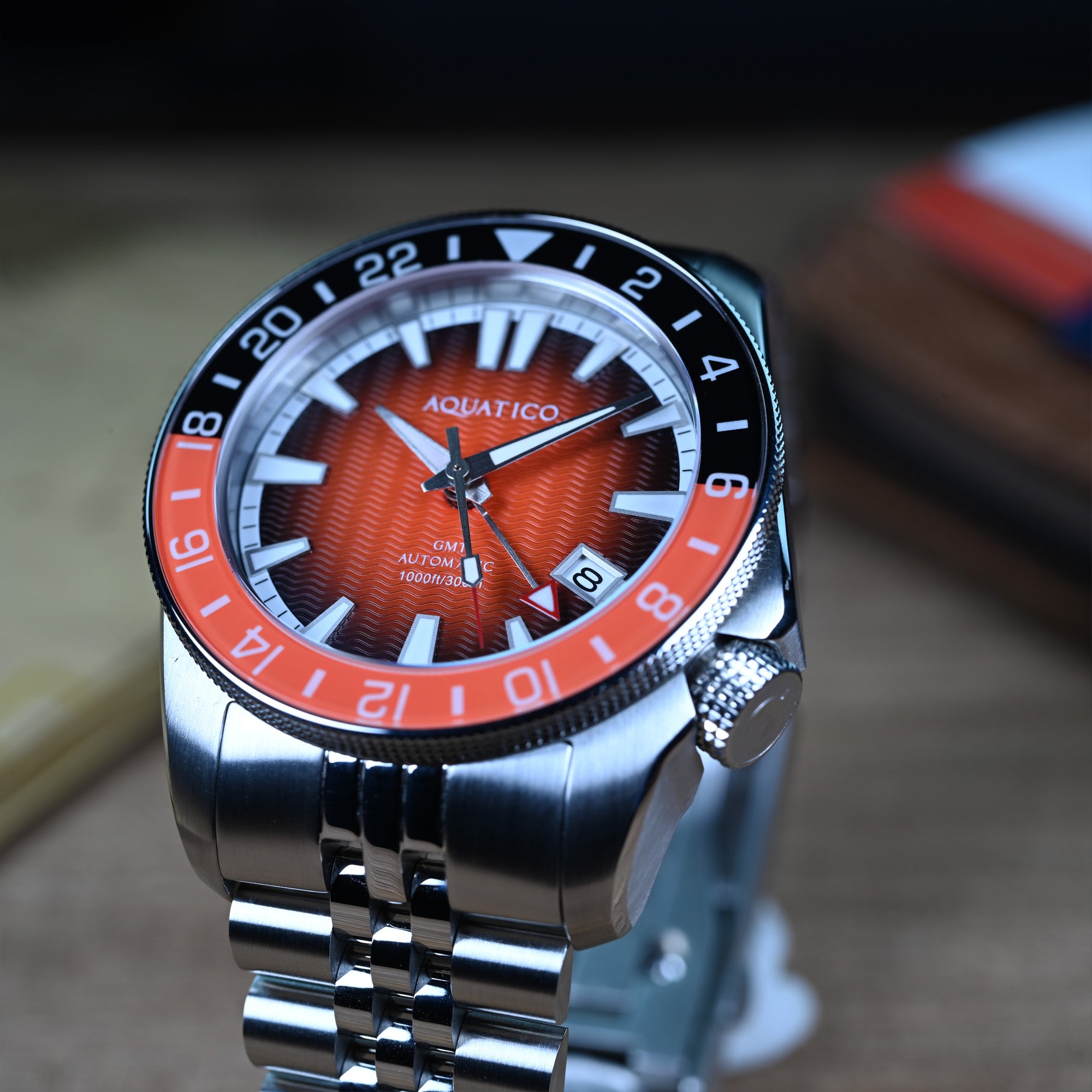 Aquatico Maritime GMT automatic GMT dive watch orange dial
