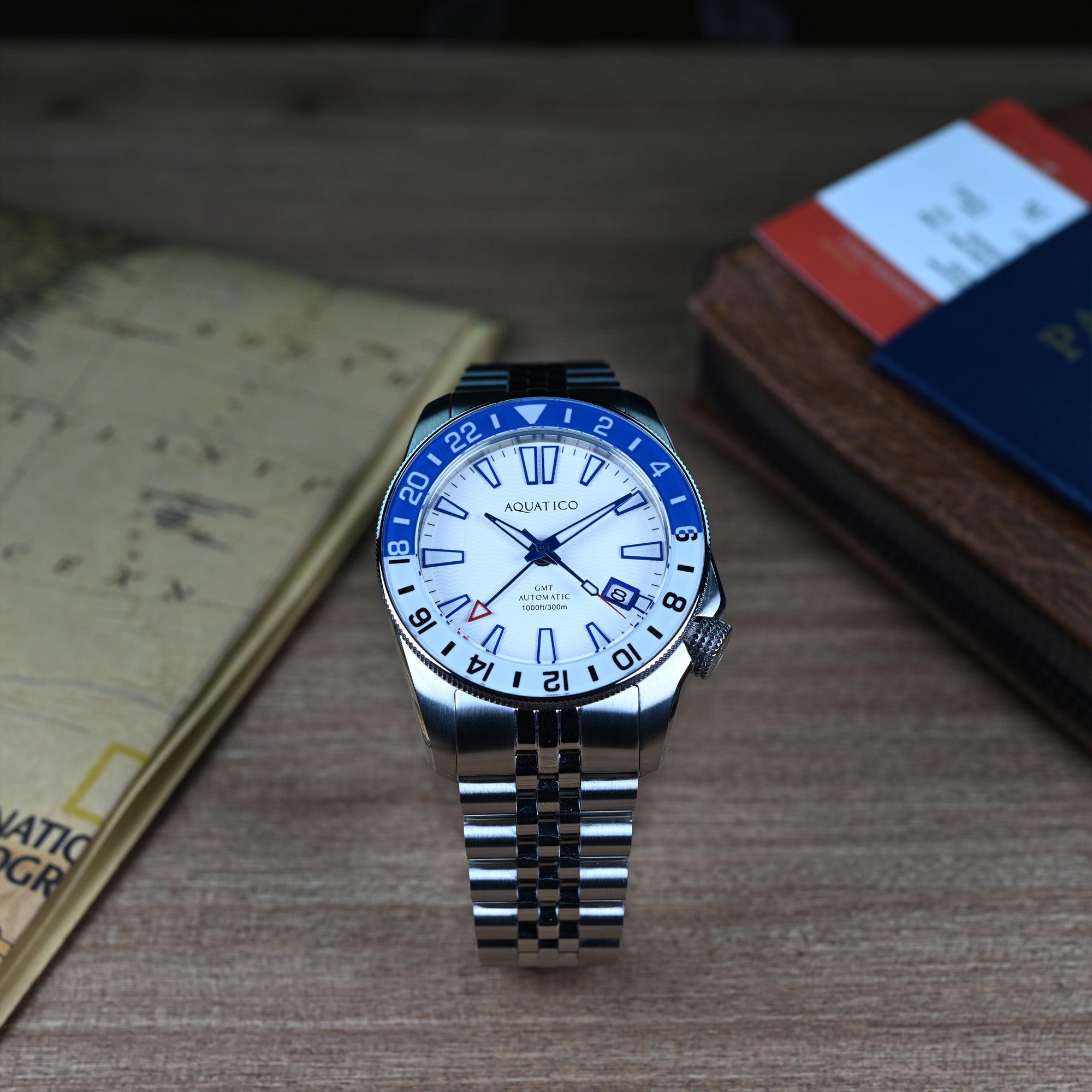 Aquatico Maritime GMT white dial automatic dive GMT watch