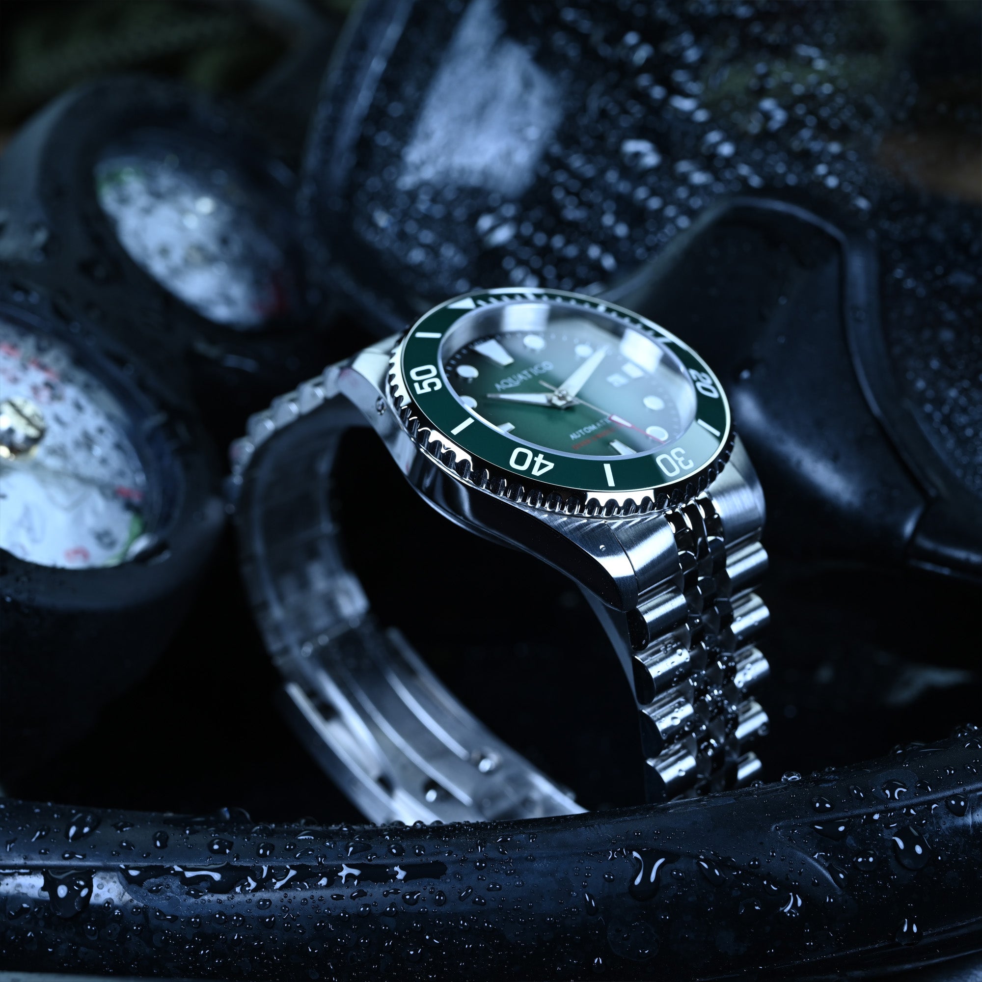 green dive watch with ceramic bezel