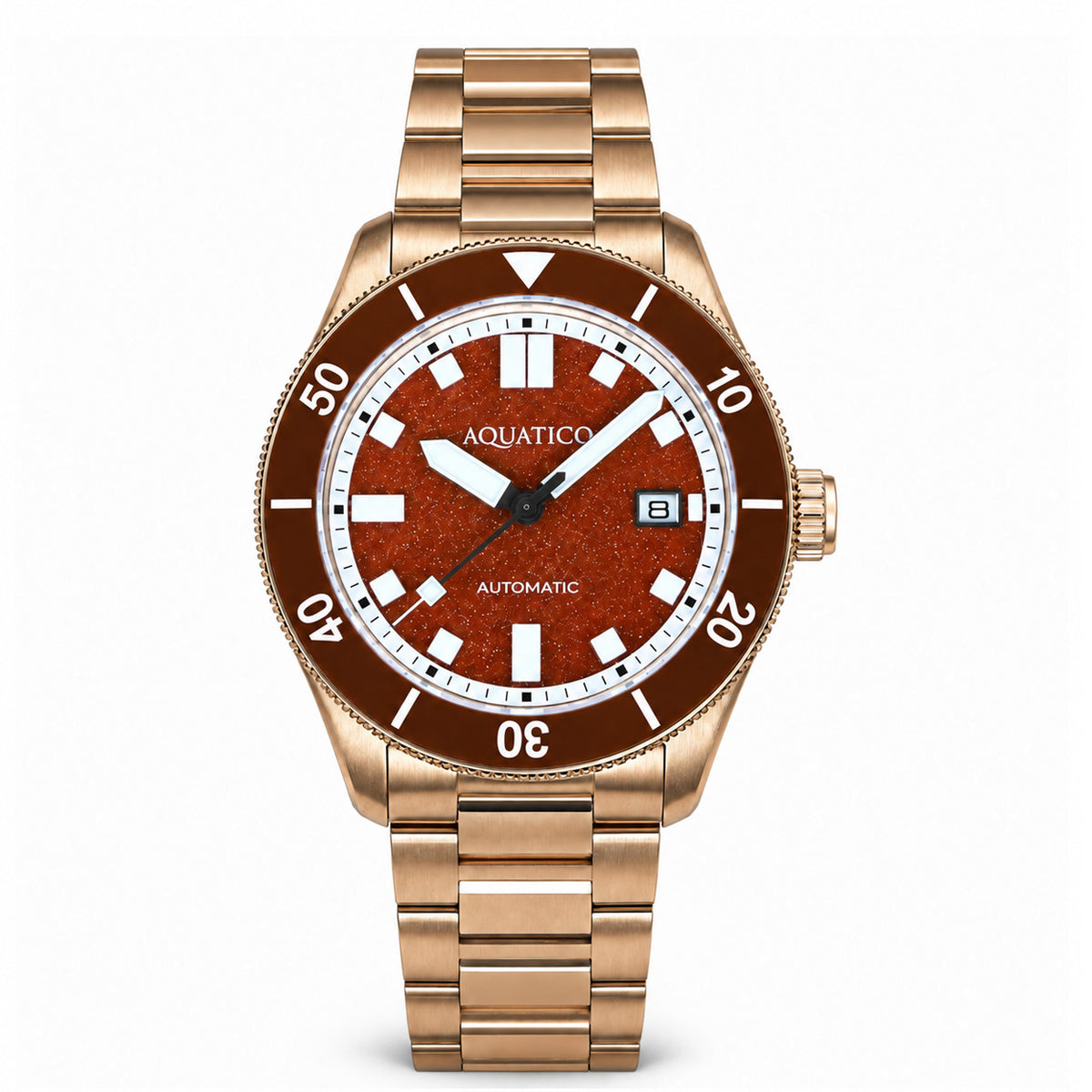 Bronze automatic watch with red aventurine dial