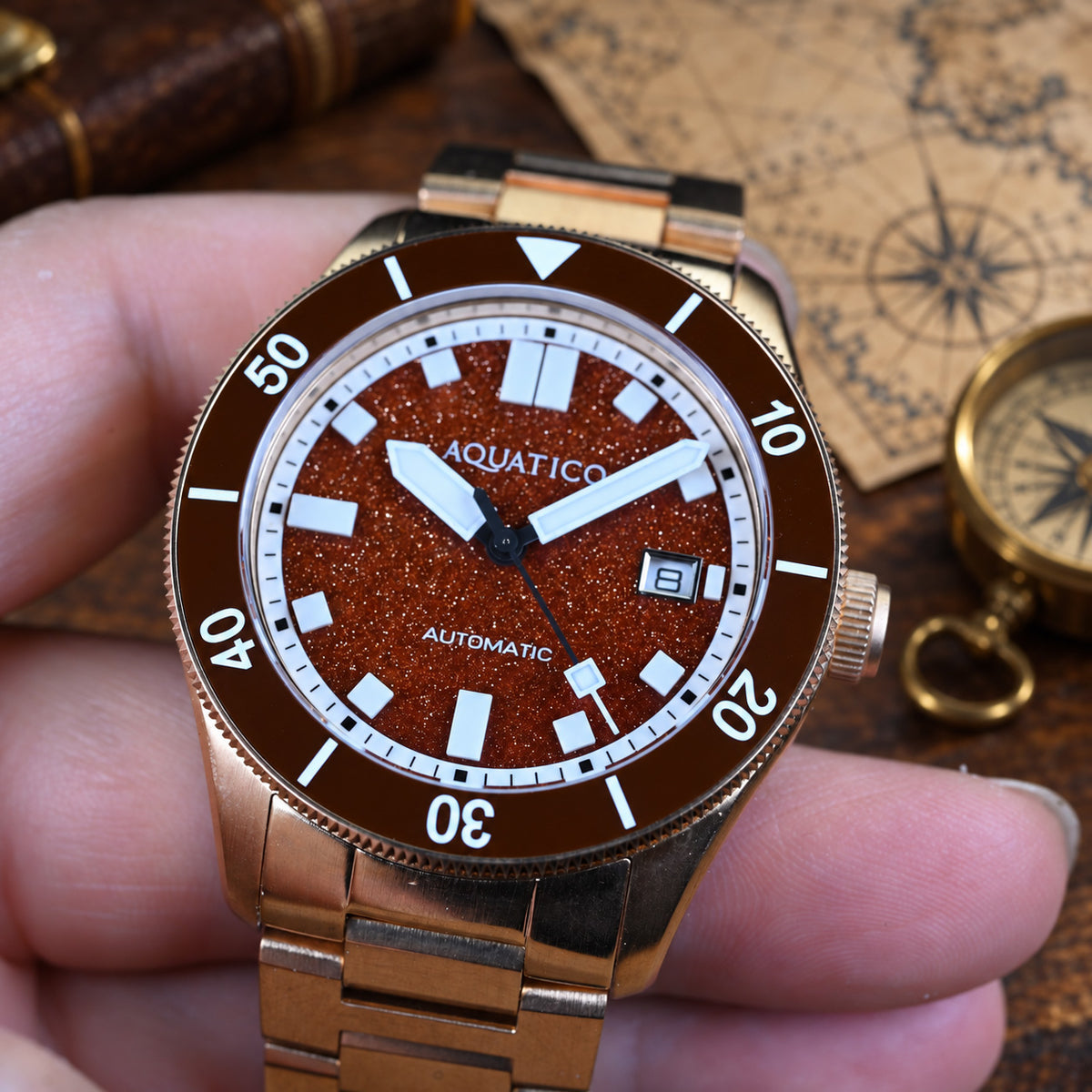 Bronze Red Aventurine Dial Automatic Watch for sale