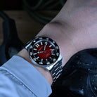 red dial automatic dive watch