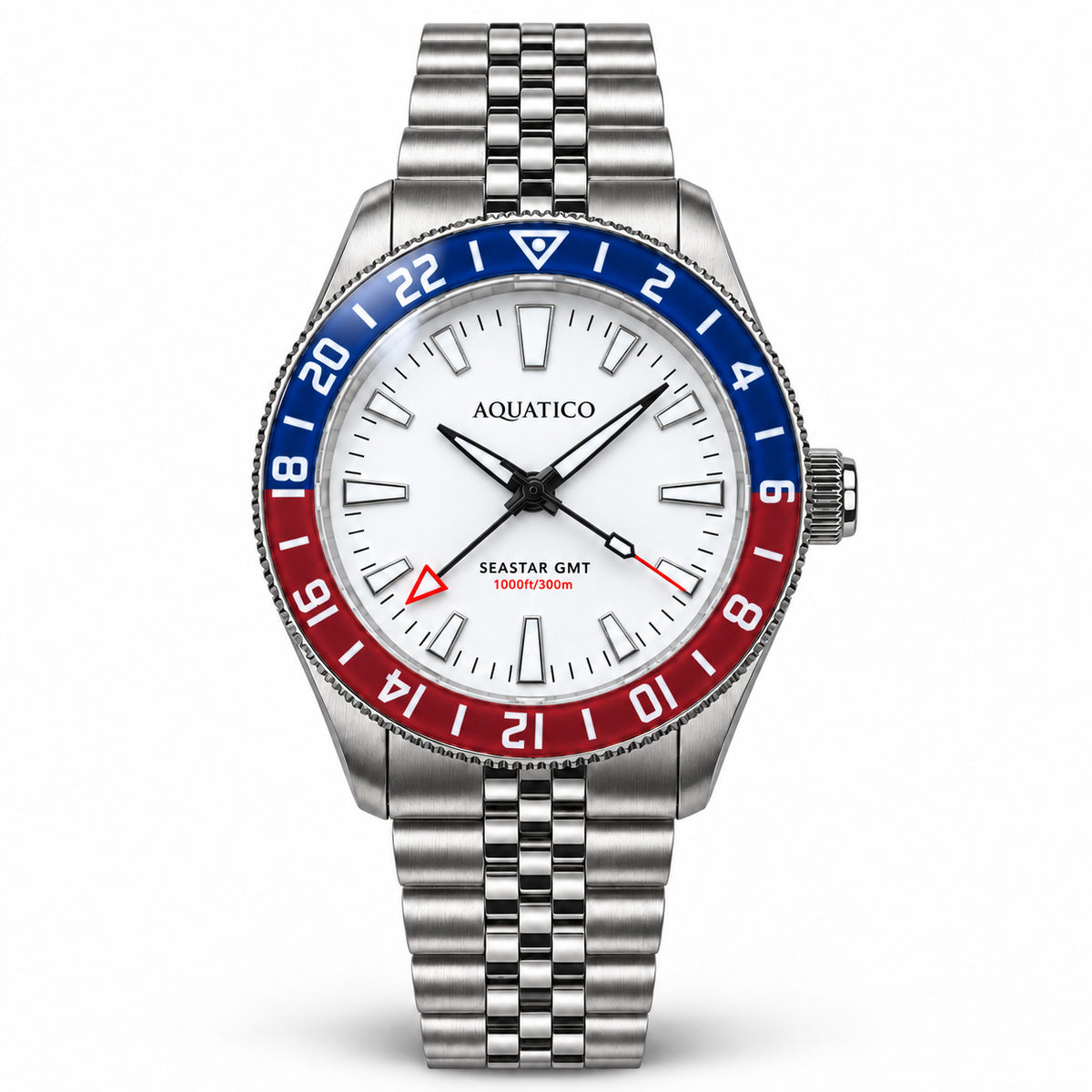 Aquatico GMT watch with full lume dial and red-and-blue Pepsi bezel